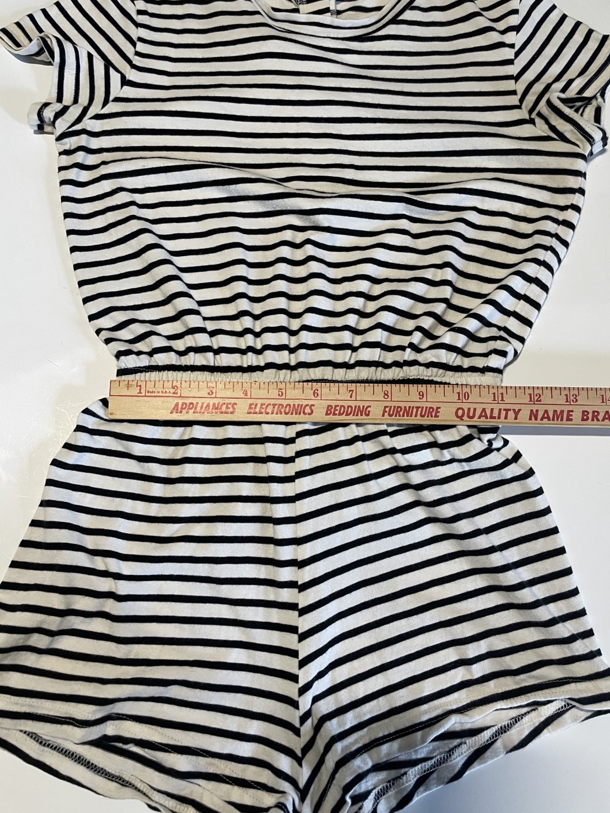American Apparel Fine Jersey T-shirt Romper size S (Natural Black Pablo stripe)