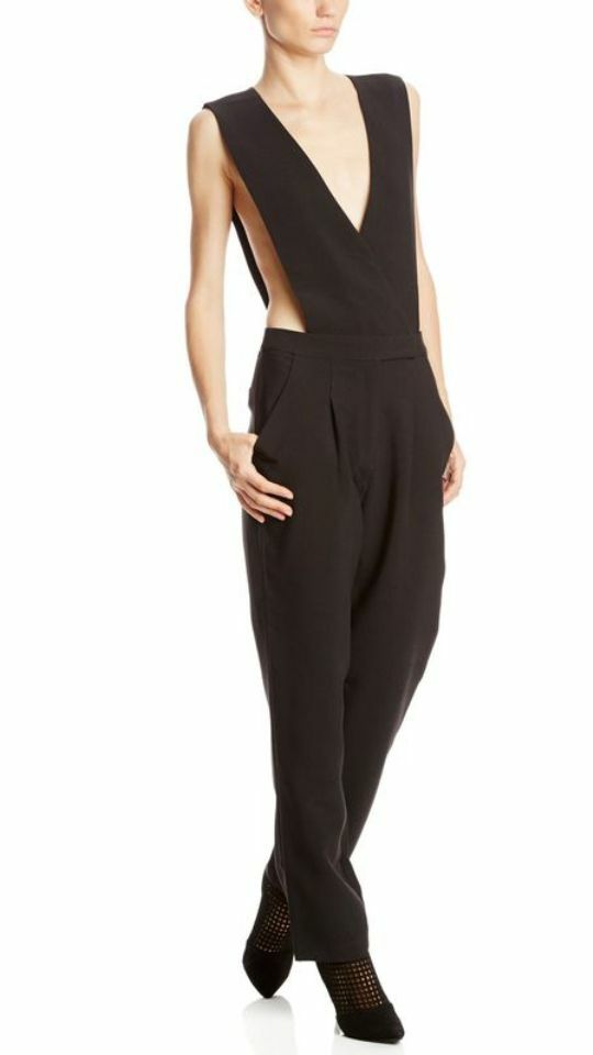 NWT ENGLISH FACTORY BLACK DOUBLE V CUTOUT JUMPSUIT SZ M MEDIUM
