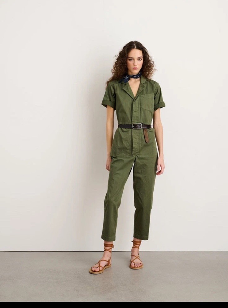 alex mill basic jumpsuit short sleeve olive green standard Lined Size Small