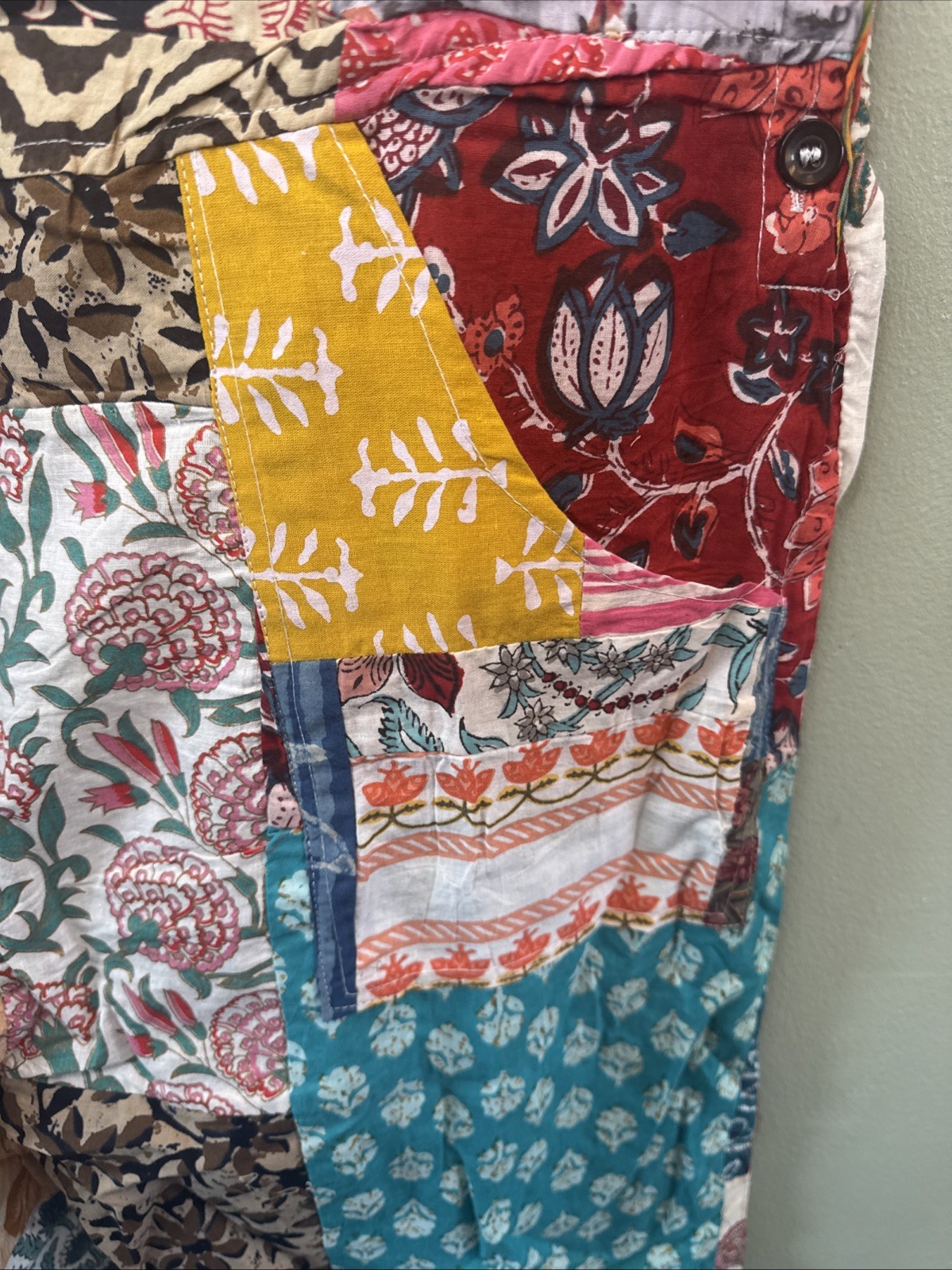 Ashley Taylor Shortalls Womens One Size Multicolor Patchwork Art Boho Overalls