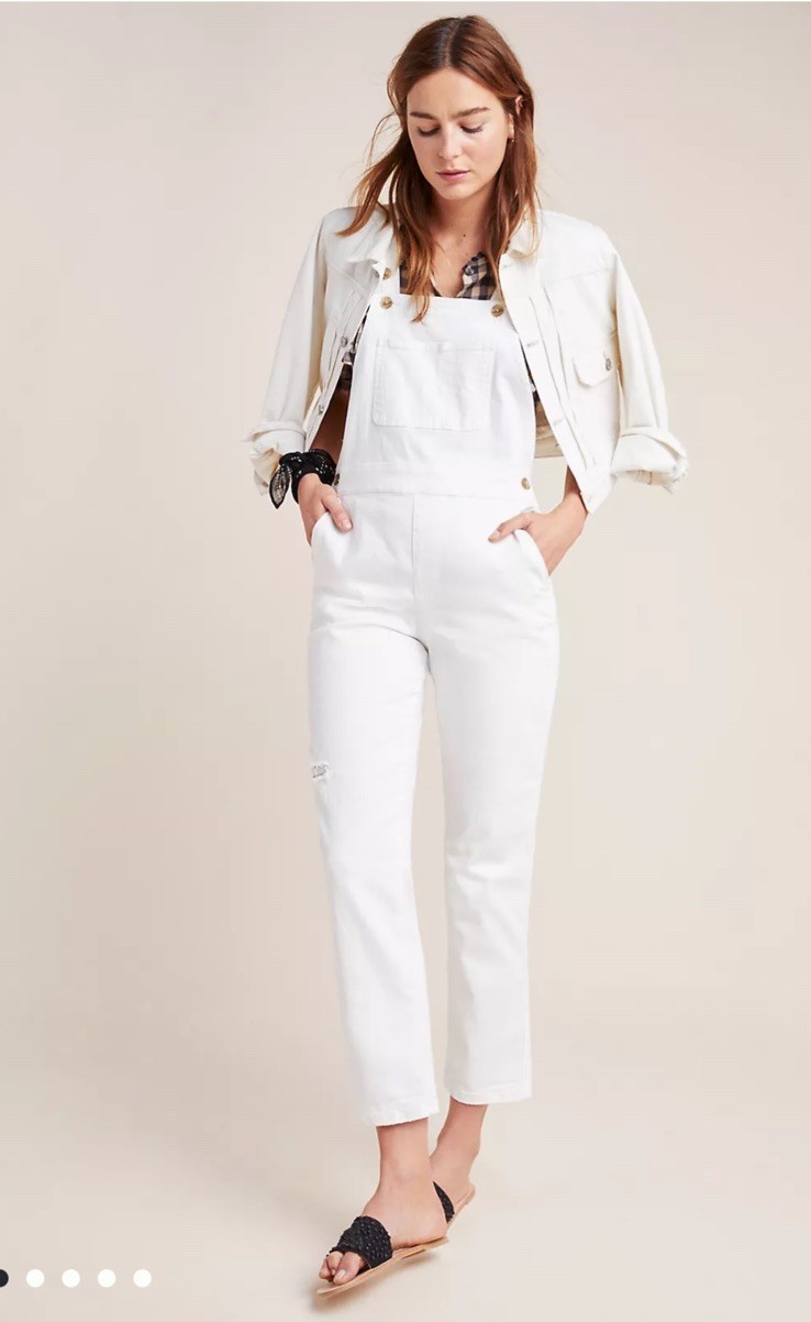 Anyhropologie Pilcro & The Letterpress White Denim Overalls, Size 28/USA 6, New!