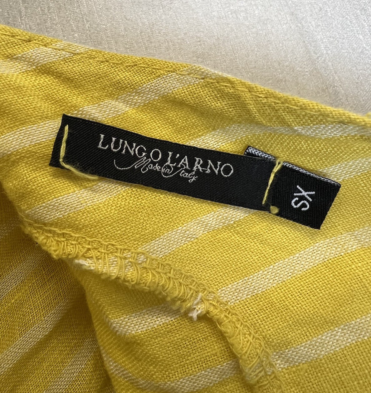 Lungo L’arno Women’s XS Yellow Linen Pinstripe Belted Wide Leg Jumpsuit
