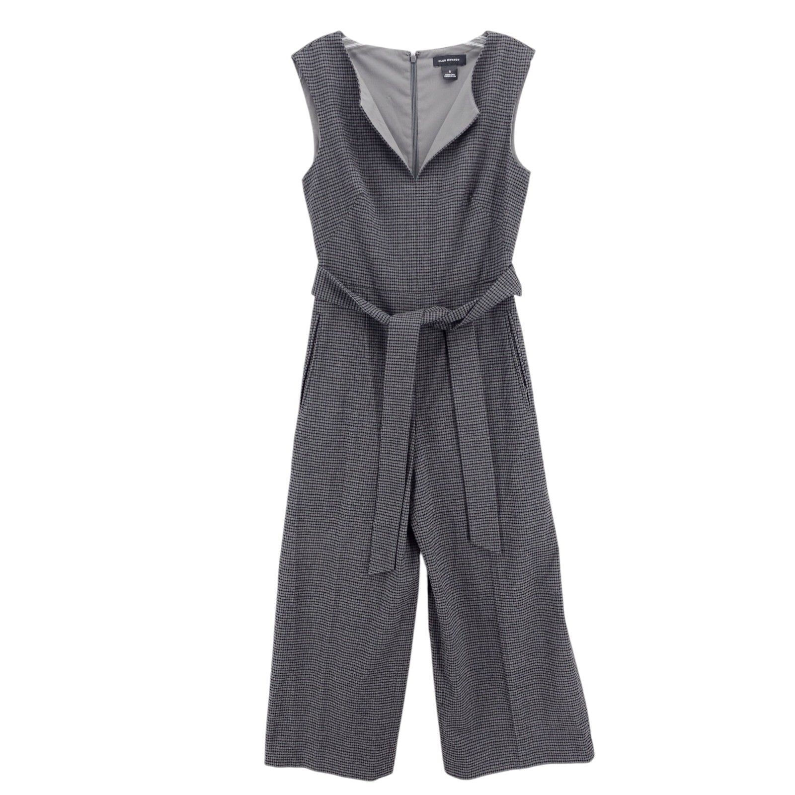 CLUB MONACO Sleeveless Jumpsuit Gray Check Belted Size 2