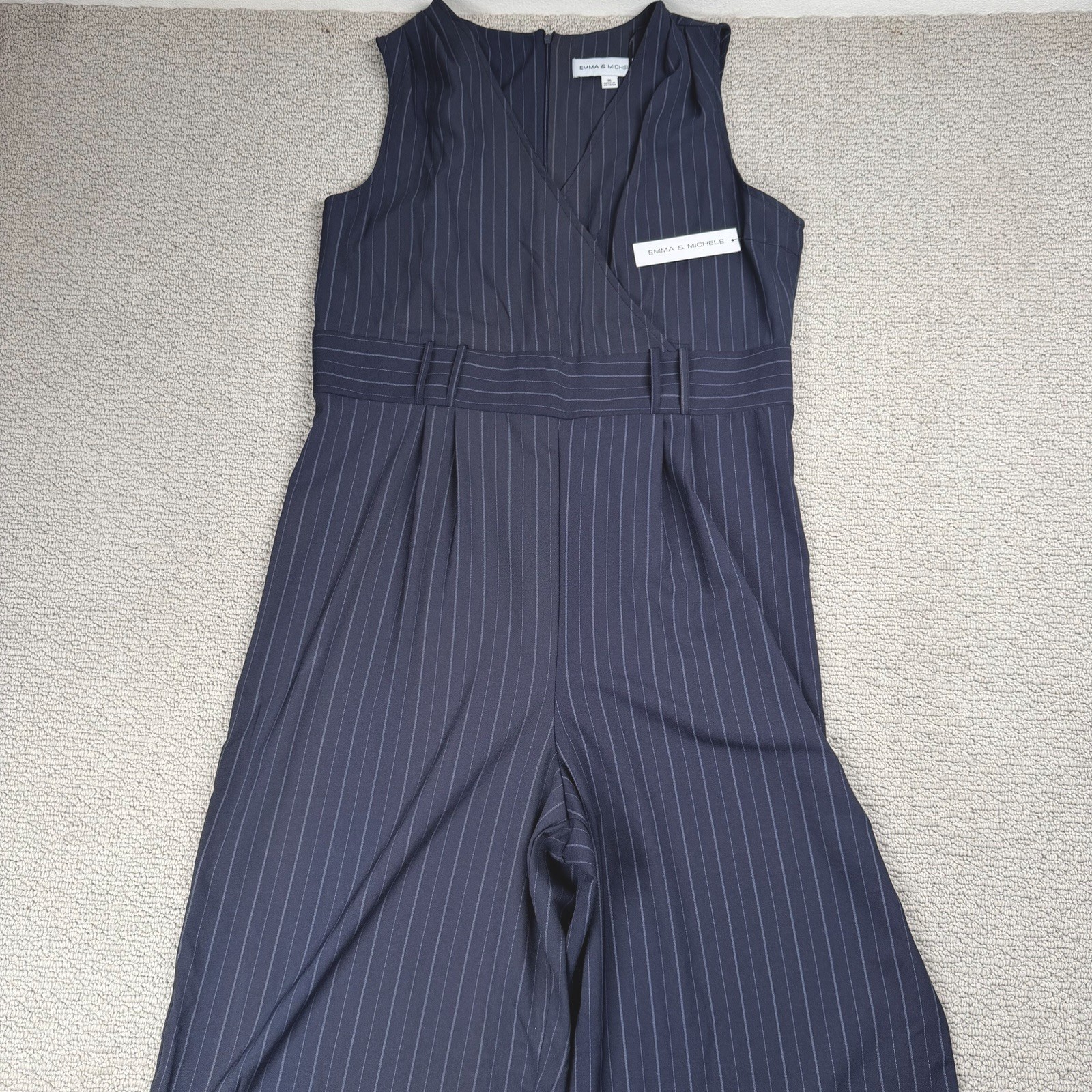 NWT Emma & Michelle Navy Blue White Striped Romper Jumpsuit Size 16