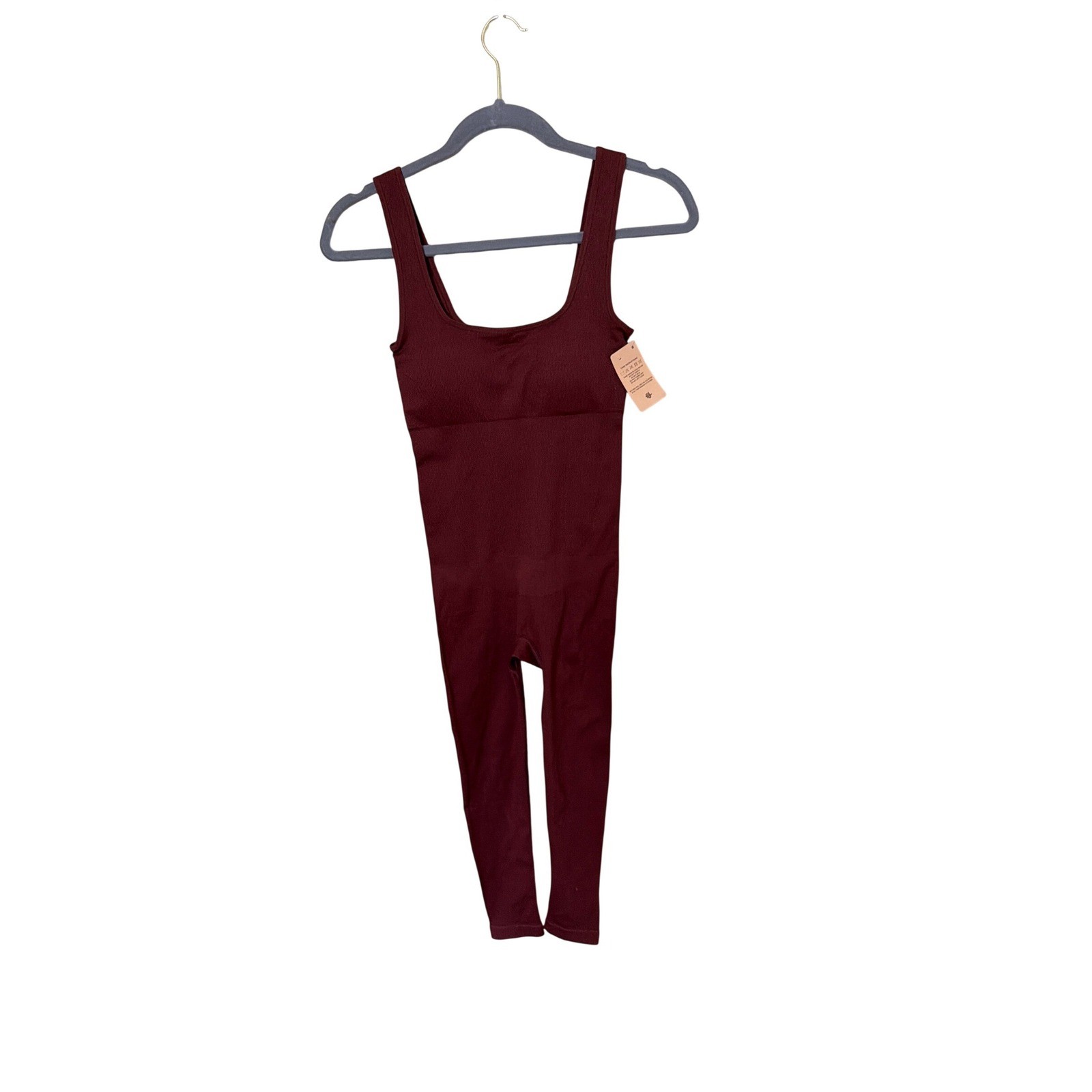 NEW Popilush Ribbed Shapewear Bodysuit Small Burgundy Square Neck Jumpsuit