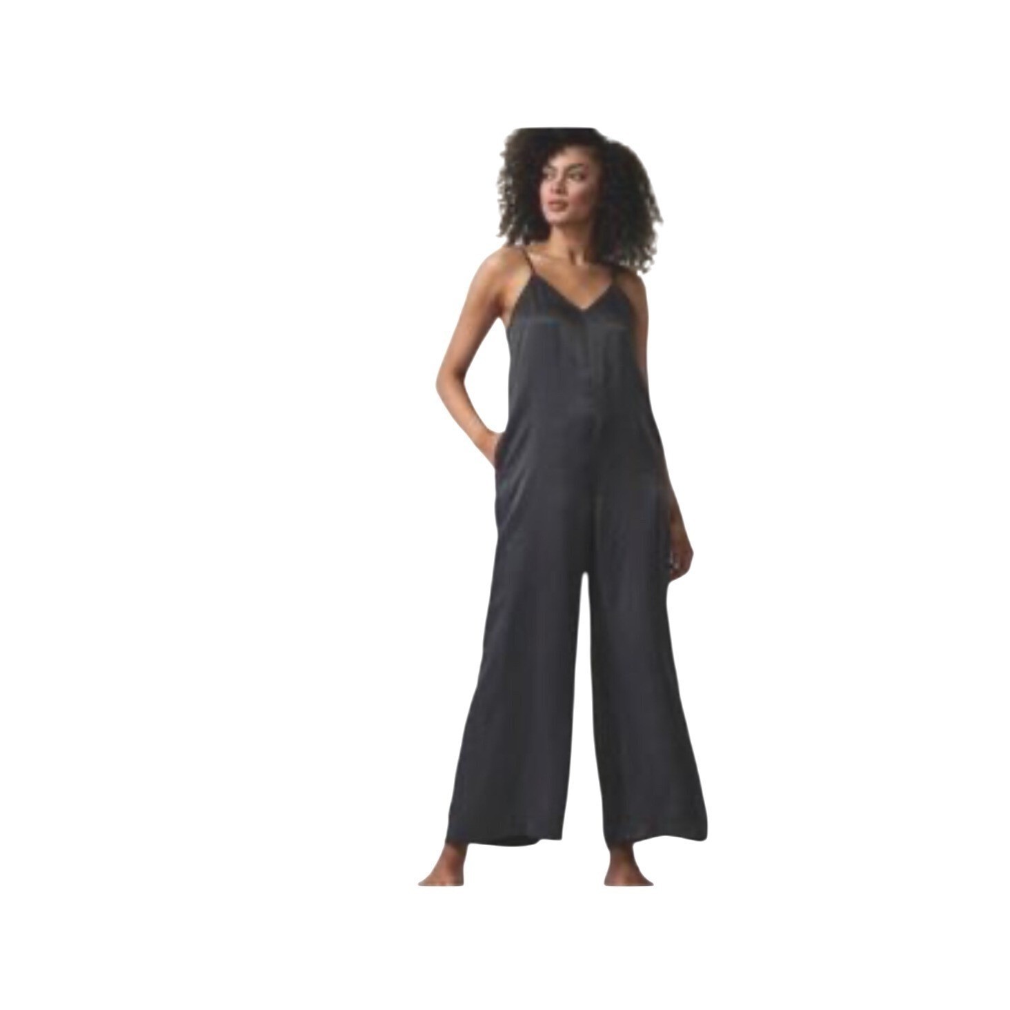 Black Athleta Calm Cool Romper Jumpsuit Silky Dress Up Down Sleep Small NWOT