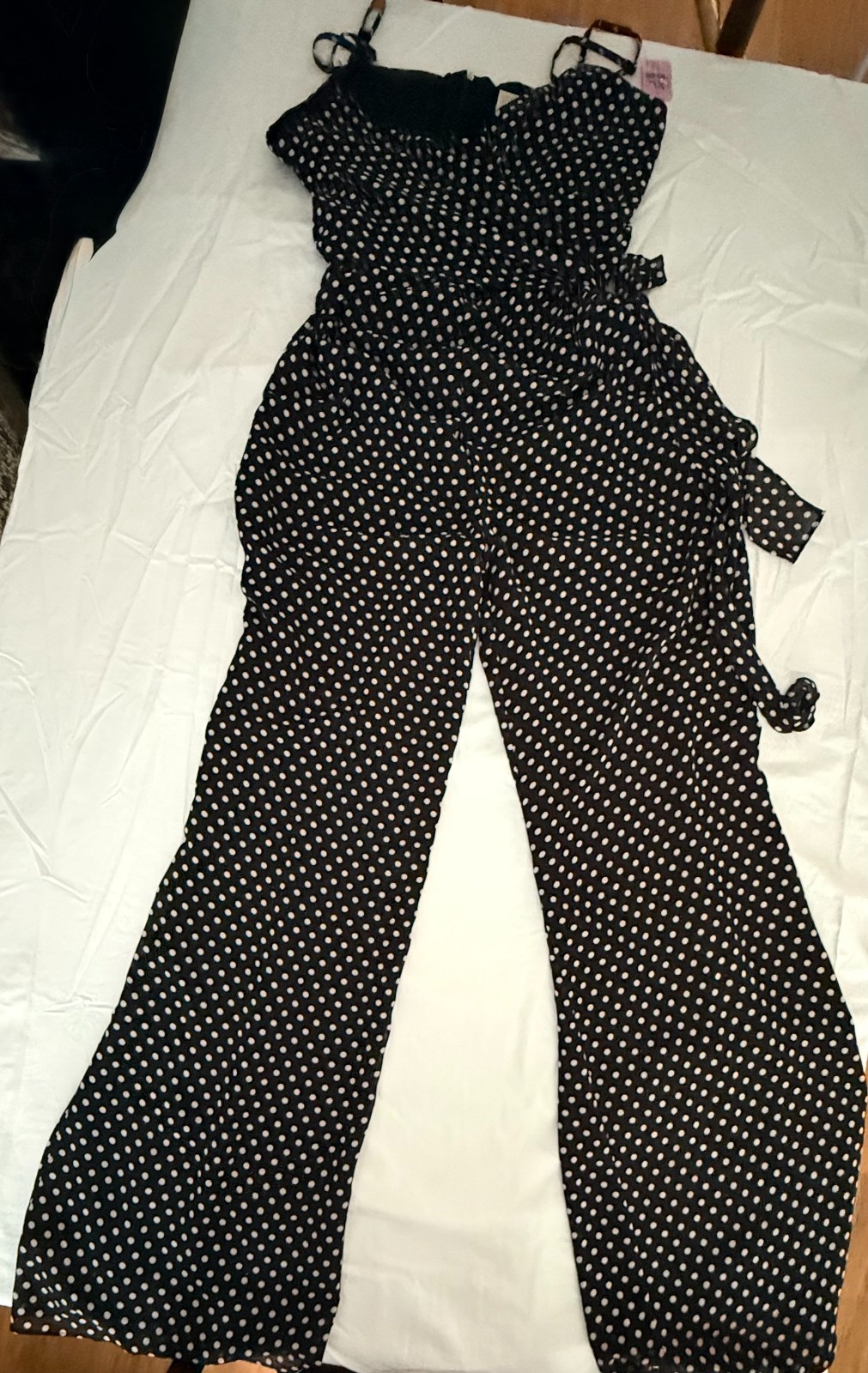 MICHAEL Michael Kors Women’s XL Black White Polka Dot Jumpsuit Wrap Top (U16)
