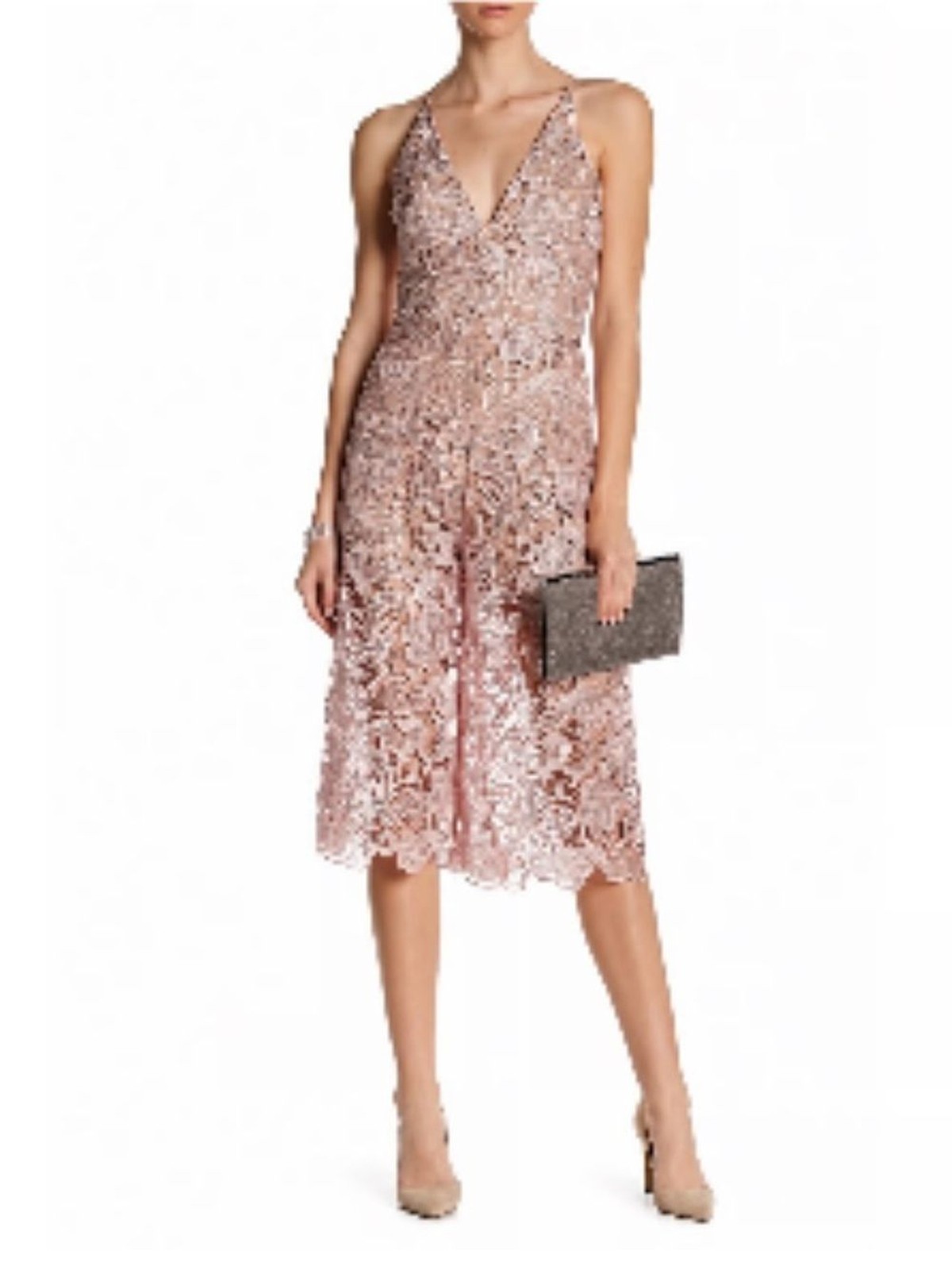 Dress the Population NWT Rose Lace Cropped Wide Leg Jumpsuit Large