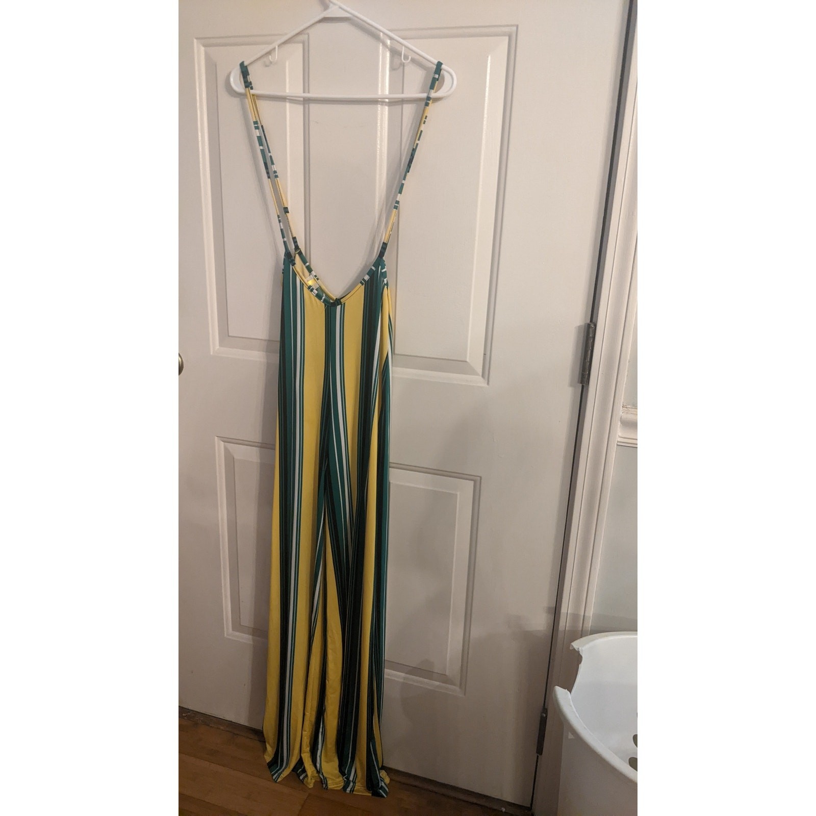 Vintage Y2K Codigo Women’s Striped Pants Suit, Med Yellow, Green, Black, White