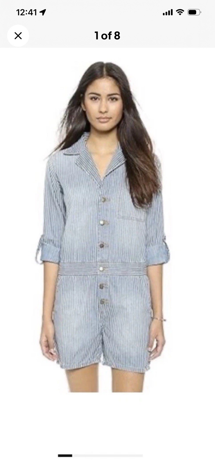 Current Elliott “Mechanic Shortall” Romper Jumpsuit Cond Shorts M/L 3 Striped