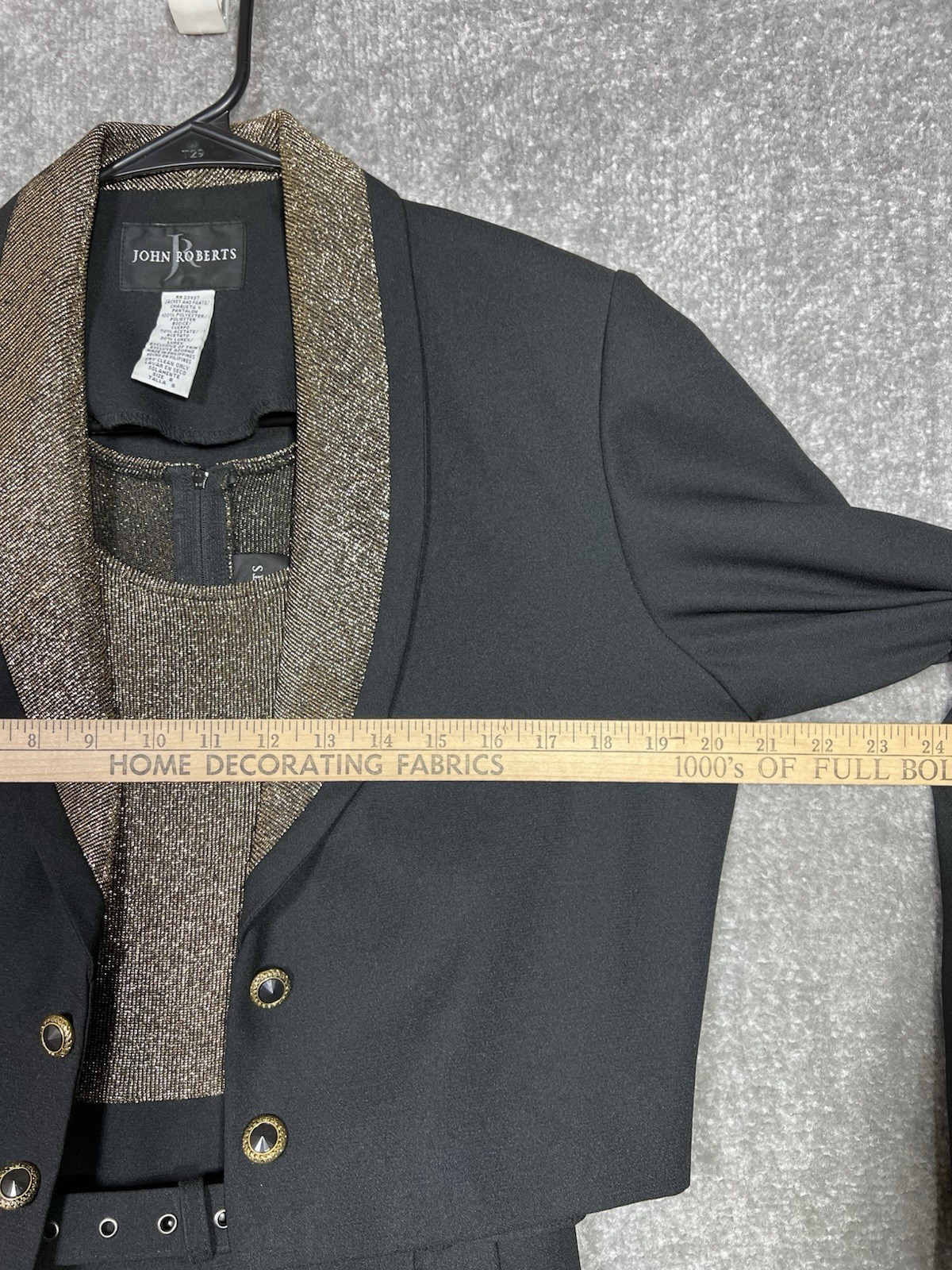 Vintage John Roberts 2pc Jumpsuit Blazer Set Womens Size 8 Black Gold Metallic