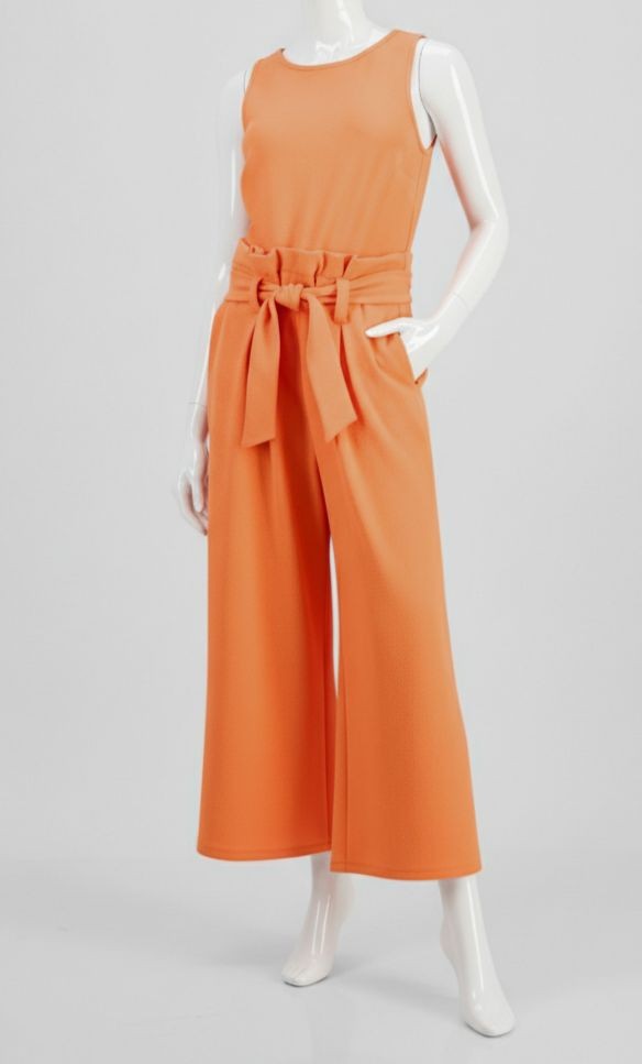 Bar III Womens Orange Sleeveless Tie-Waist Jumpsuit Petite Size PXL