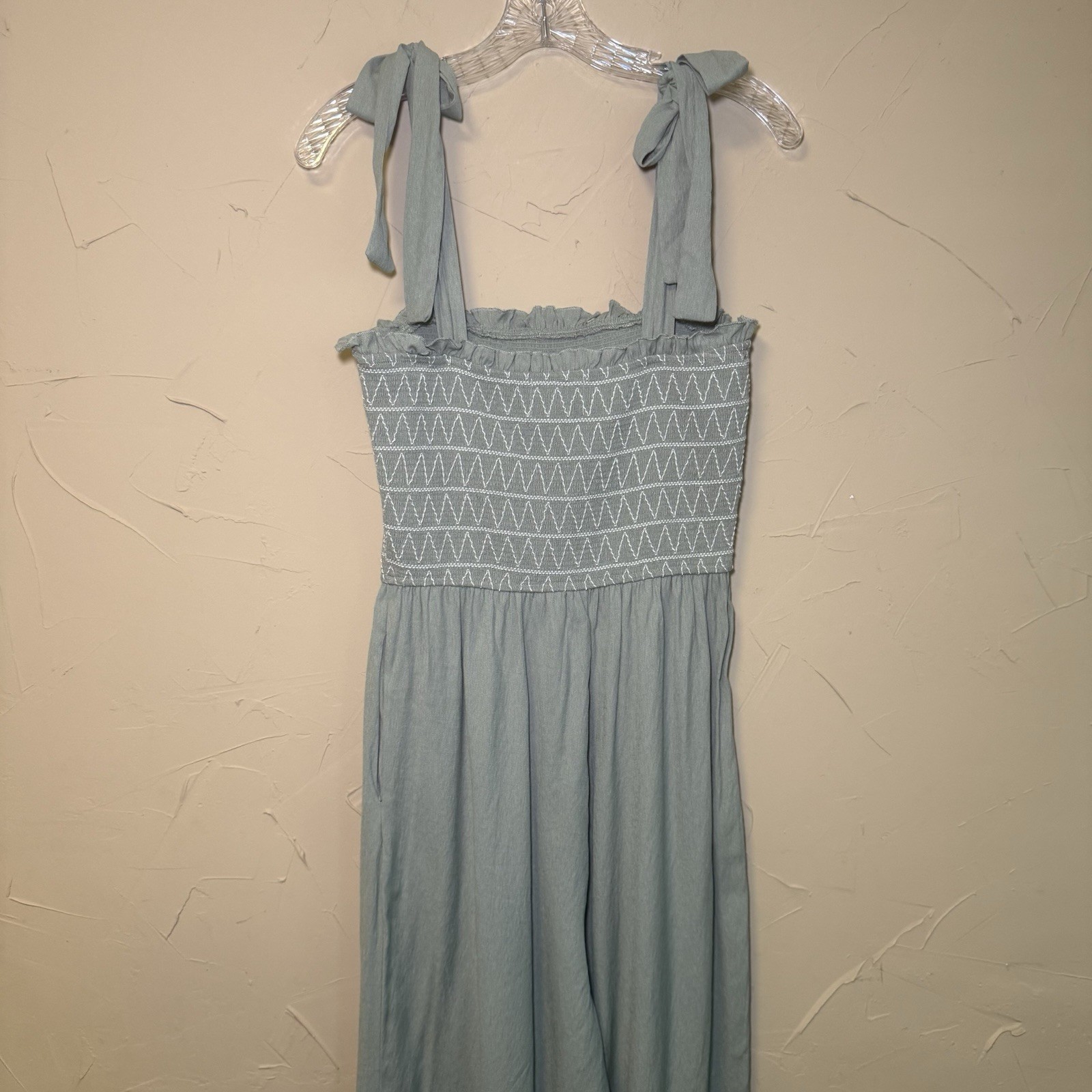 Audrey Parks x Francesca Smocked Jumpsuit M Boho Cottagecore Wide Leg Sage/Mint