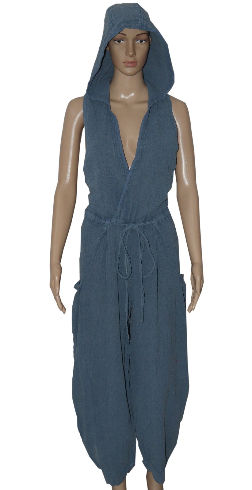 Free People Drawstring Pocket Summer Racerback Hoodie Straight Leg Jumpsuit S