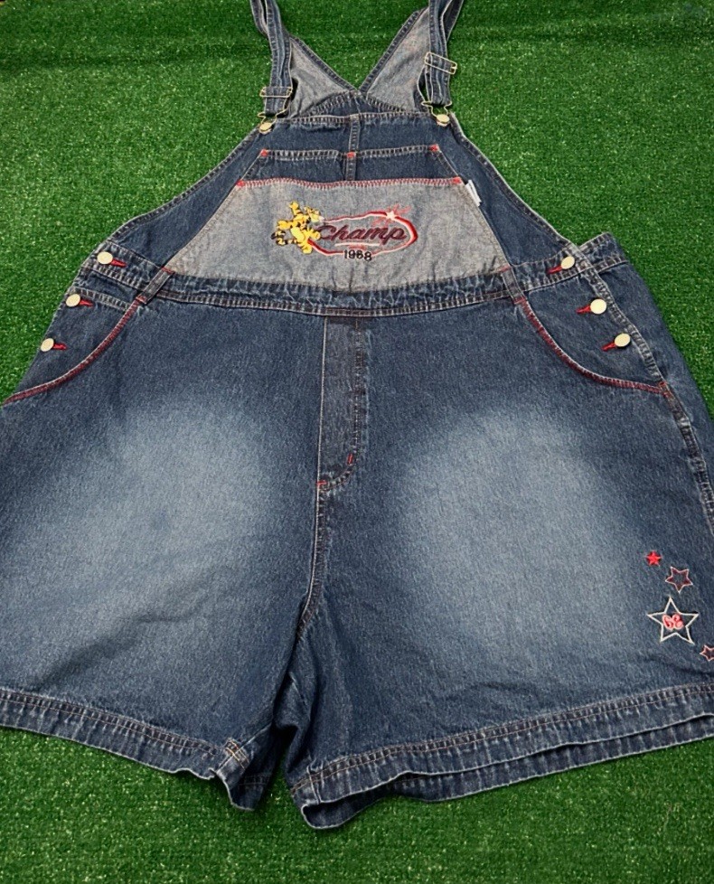 Vintage 90s Main Street Disney 26 W/28W Short Denim Overalls Cartoon Tigger Pooh
