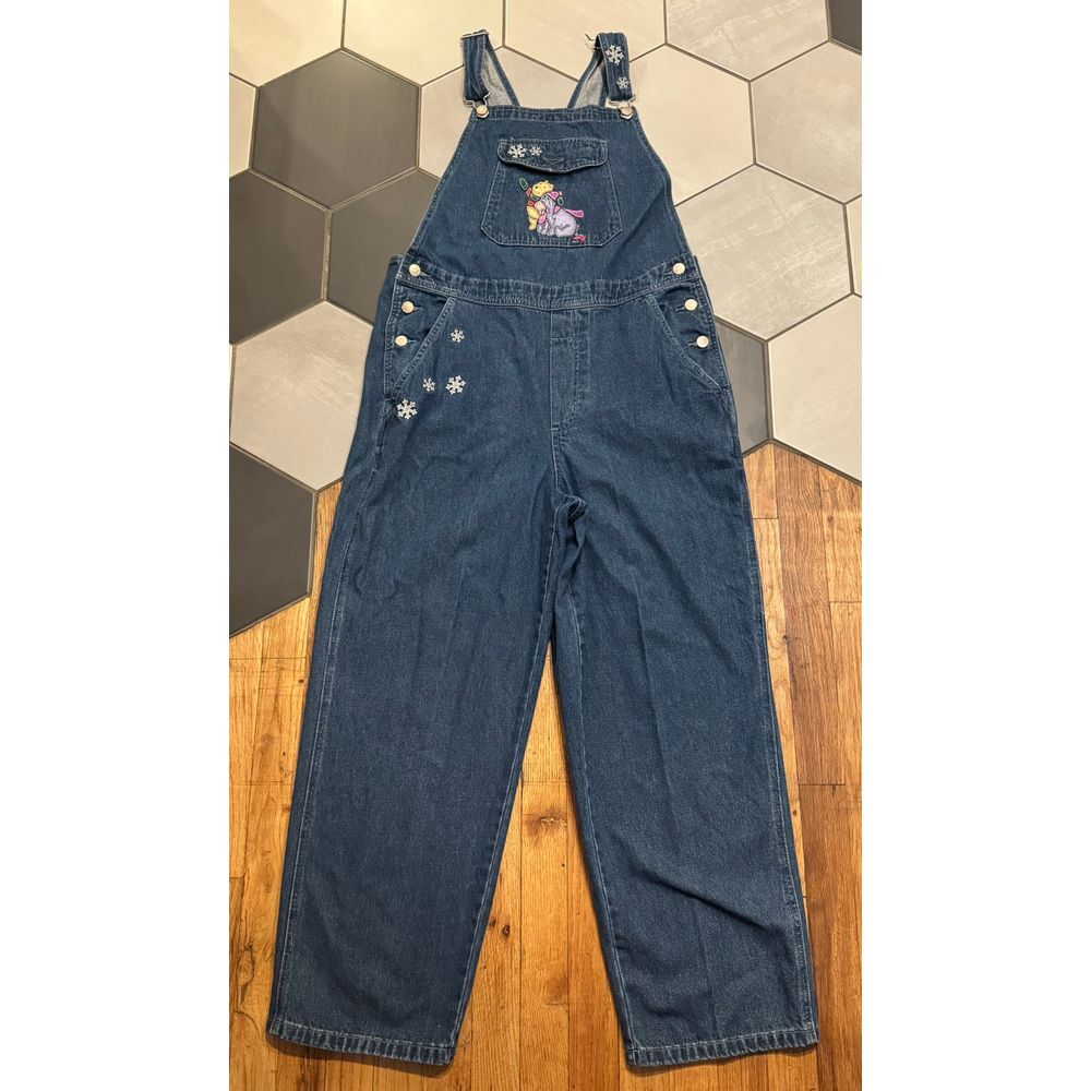 Vtg Winnie the Pooh Bib Overalls Disney Store Womens L Blue Denim Eeyore Winter