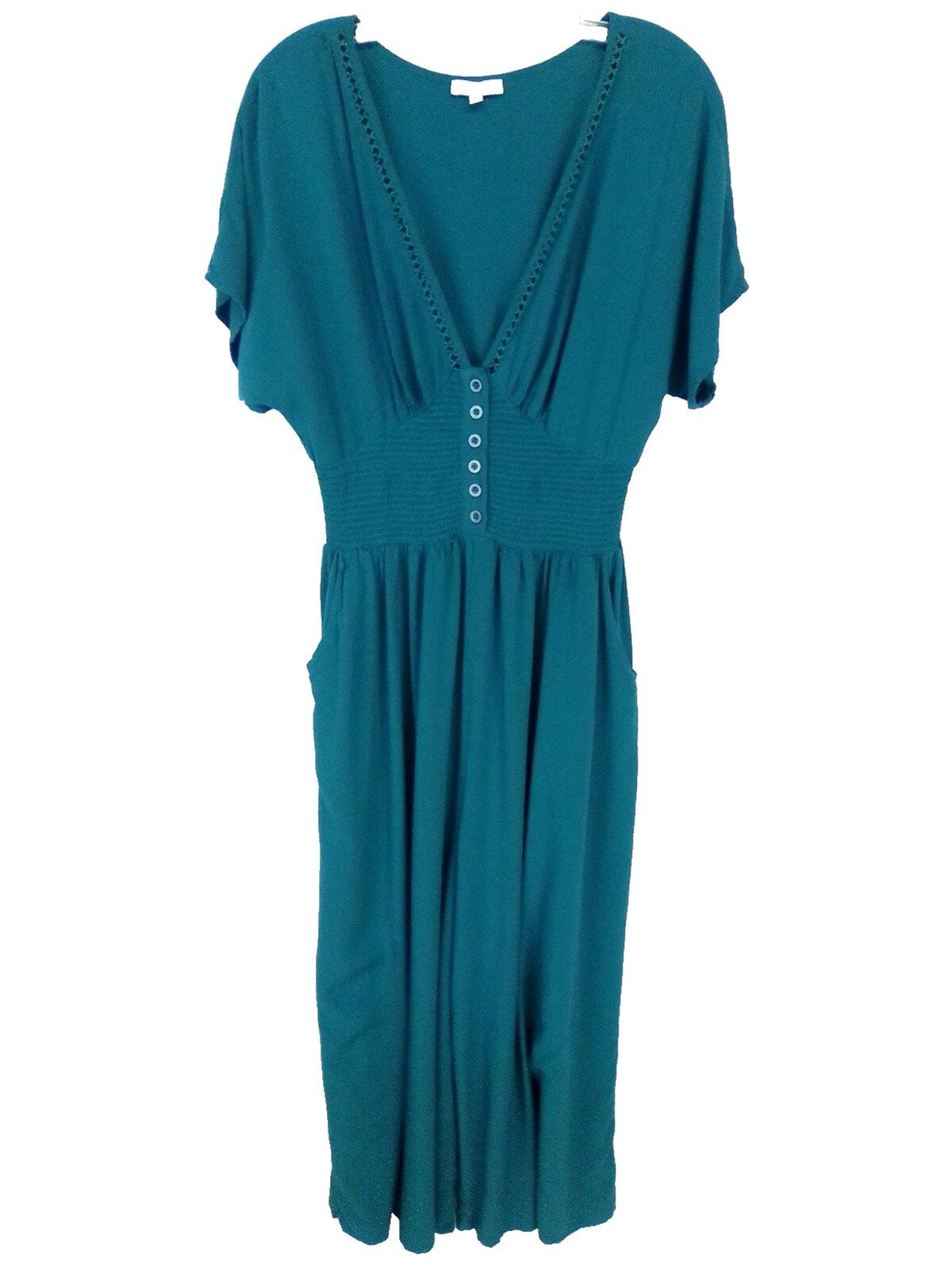 Partons & Peace Women’s V- Neckline Teal Wide-Leg Short Sleeve Jumper Size L
