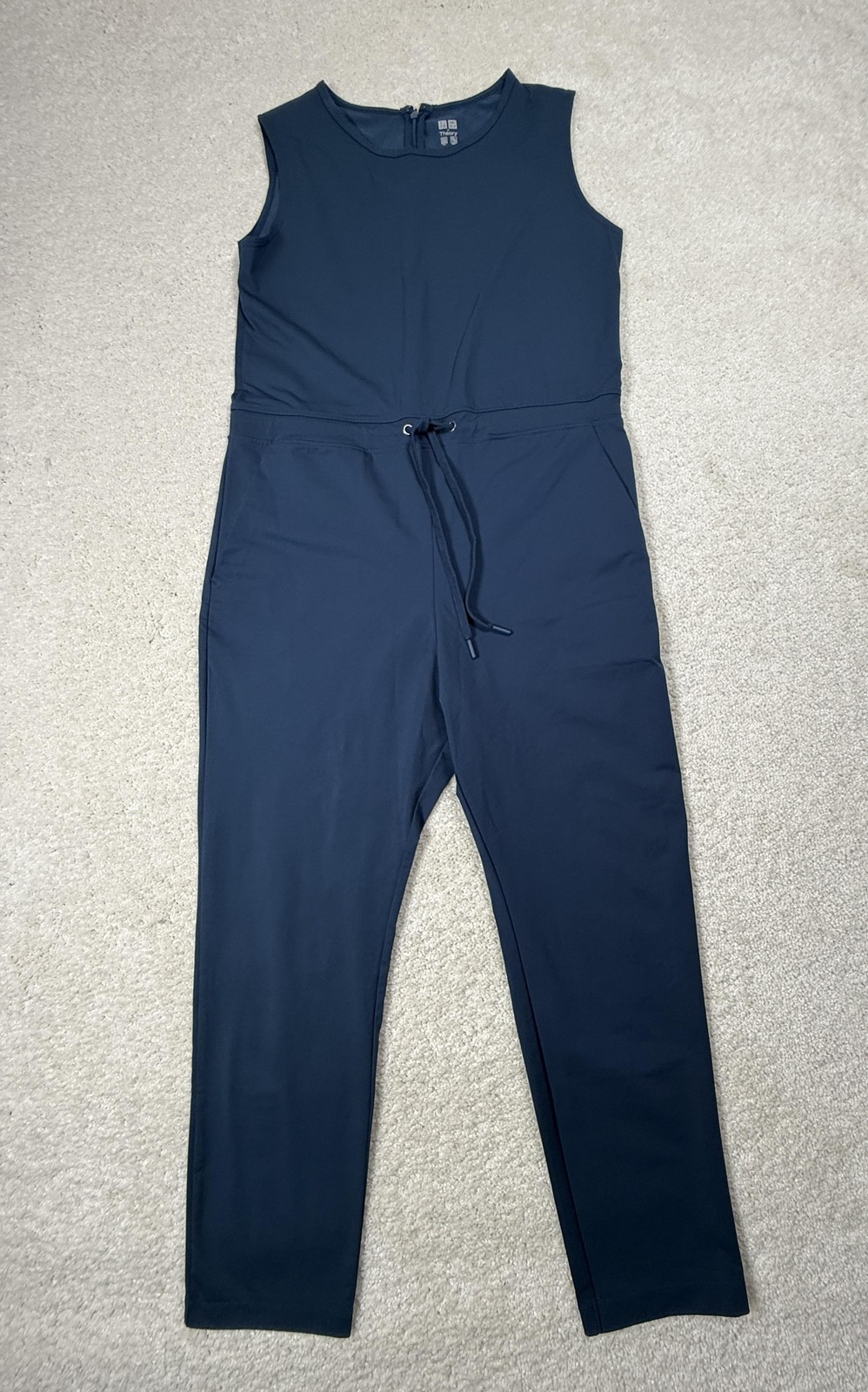 UNIQLO X Theory Romper Jumpsuit Womens S Blue Sleeveless Drawstring Stretch