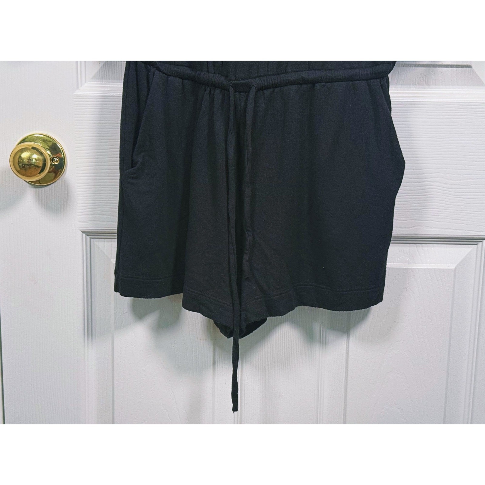 Splendid Modal Scoop Neck Cinchable Romper Size Large Black Lounge Soft Travel
