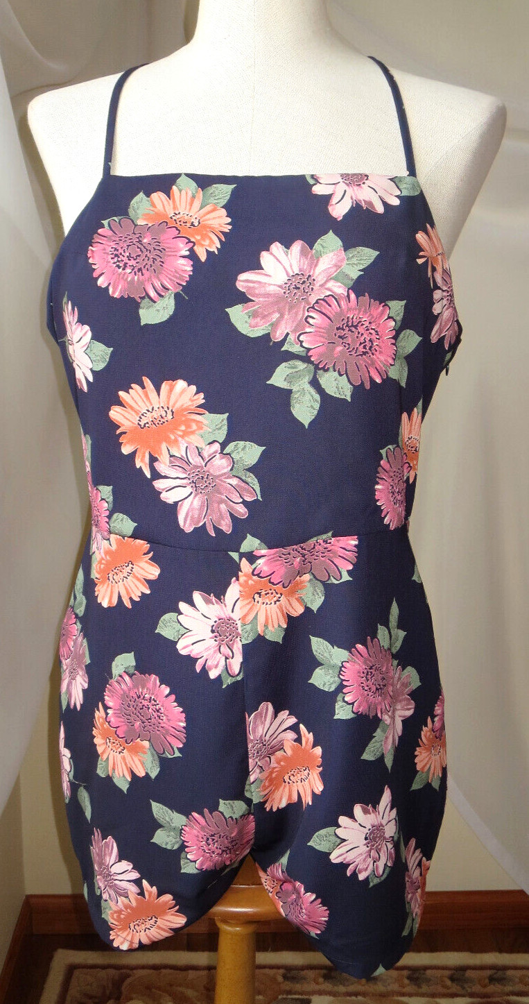 LELIS ROMPER JUMPSUIT SLEEVELESS FLORAL MULTICOLOR ADJUSTABLE SPAGHETTI STRAPS L