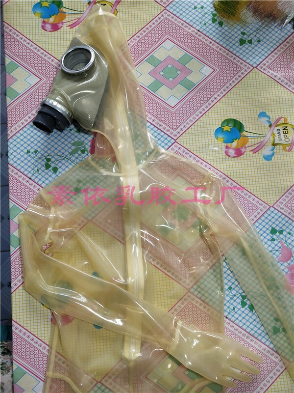 264 Transparent Latex catsuit with gas mask sheath custom made 0.4mm