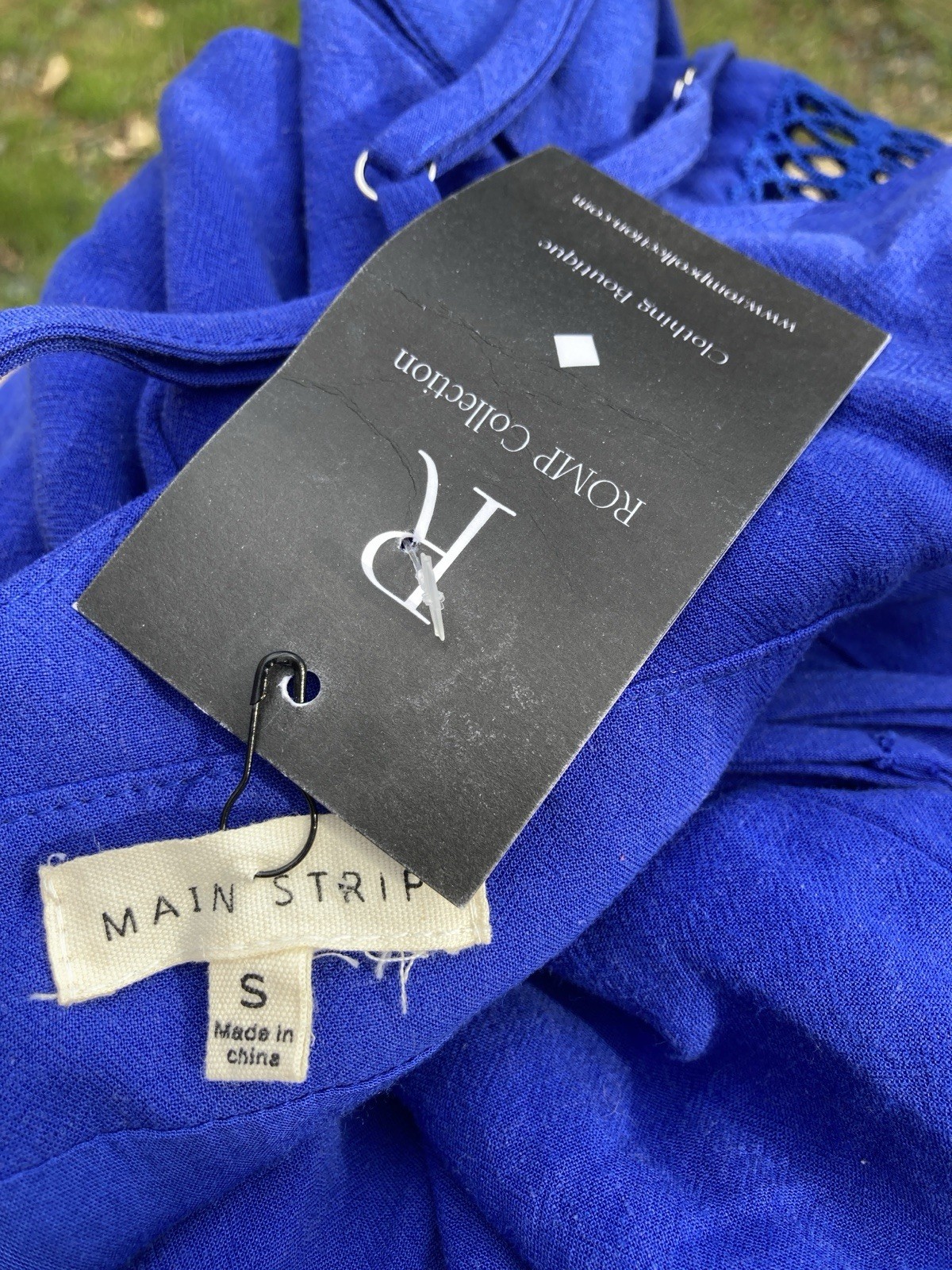 NWT Main Strip Cropped Romper Wide Leg V-neck Linen Blend Royal Blue Size Small