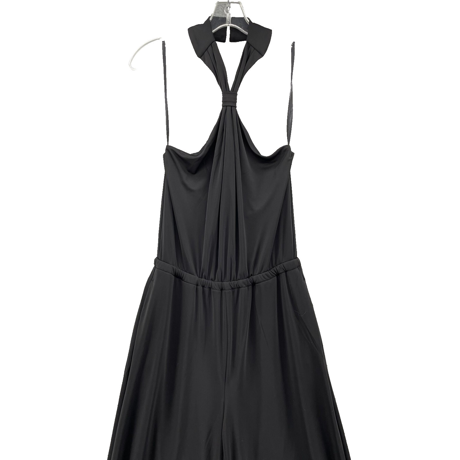 INC Halter Neck Jumpsuit Wome Medium Black Wide Leg Going Out Basics Classic 90s