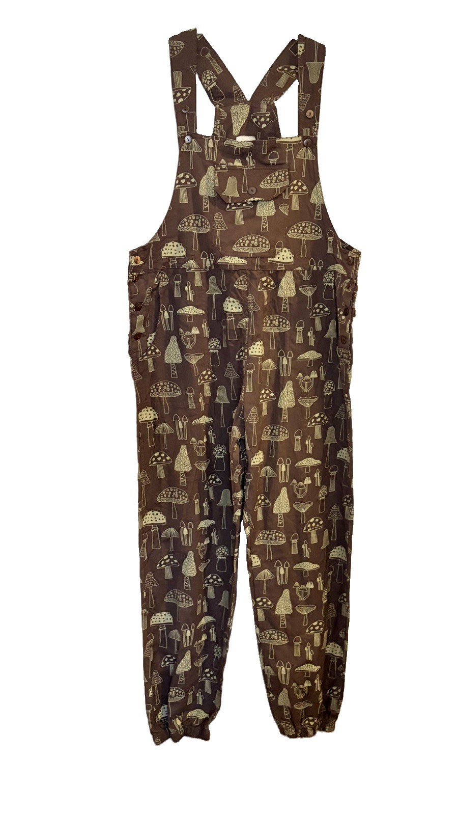 Like International Mushroom Fungi Brown Boho Adjustable Tie Jumpsuit Overalls S