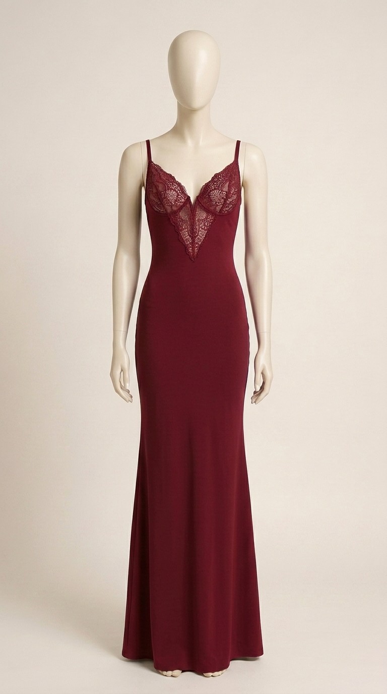 Popilush Red Formal Lace Built-In Shapewear Maxi Dress L