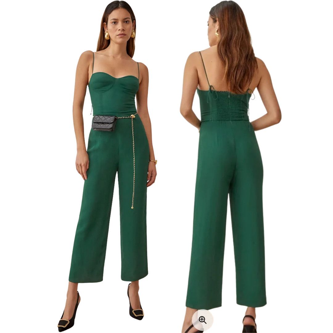 Reformation Paisley Jumpsuit Women’s 0 Emerald Green Formal Cocktail Wedding