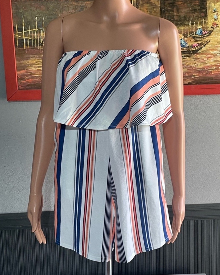 Brand Unknown Strapless Striped Multicolored Romper Size M