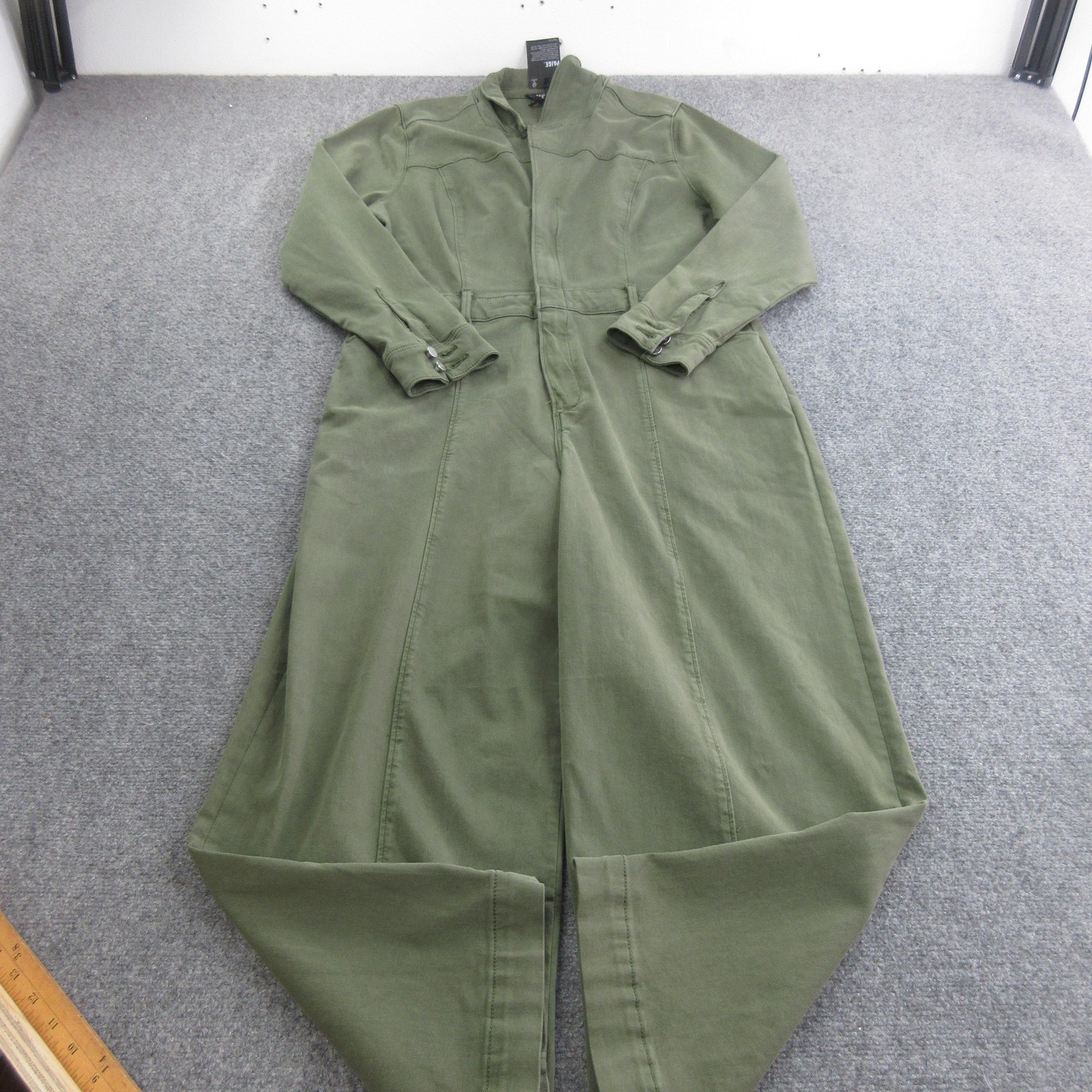 Paige Anessa Jumpsuit Womens 14 Green Long Sleeve Wide Leg Zip Front Denim