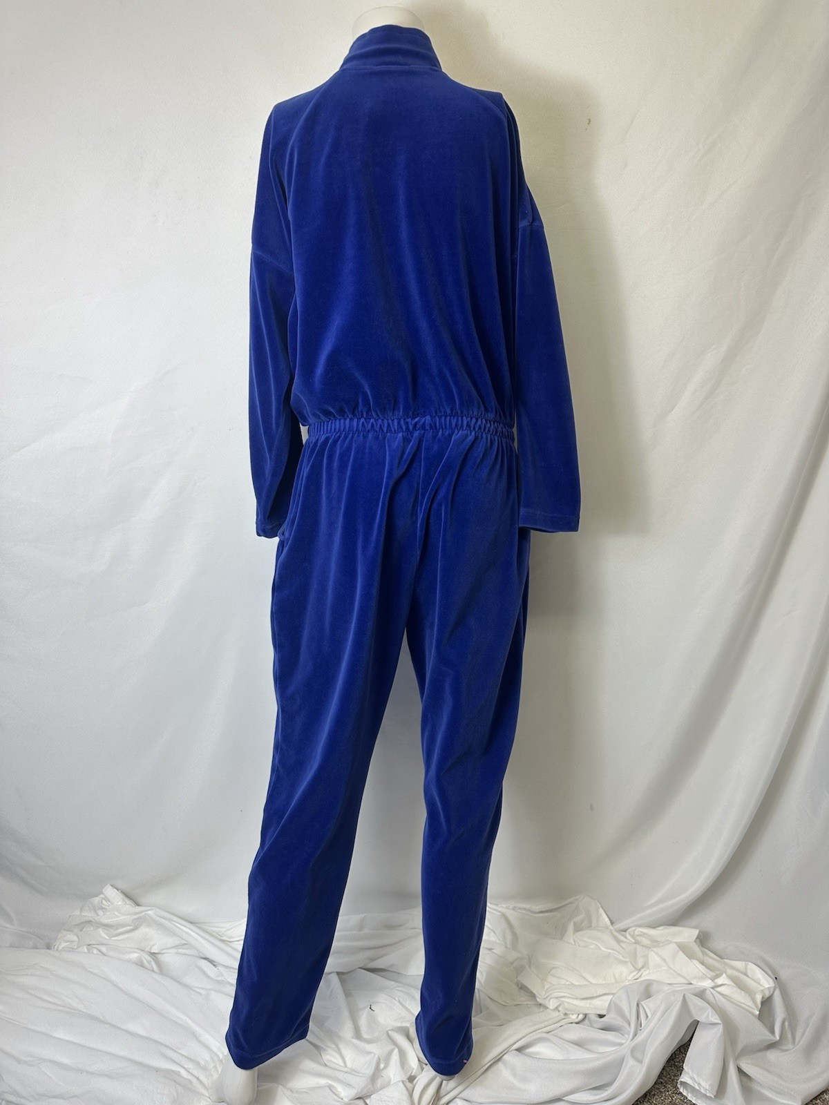 Vtg Essential Elements Womens Zip Up Velour Jumpsuit Size M Blue Long Sleeve Y2K