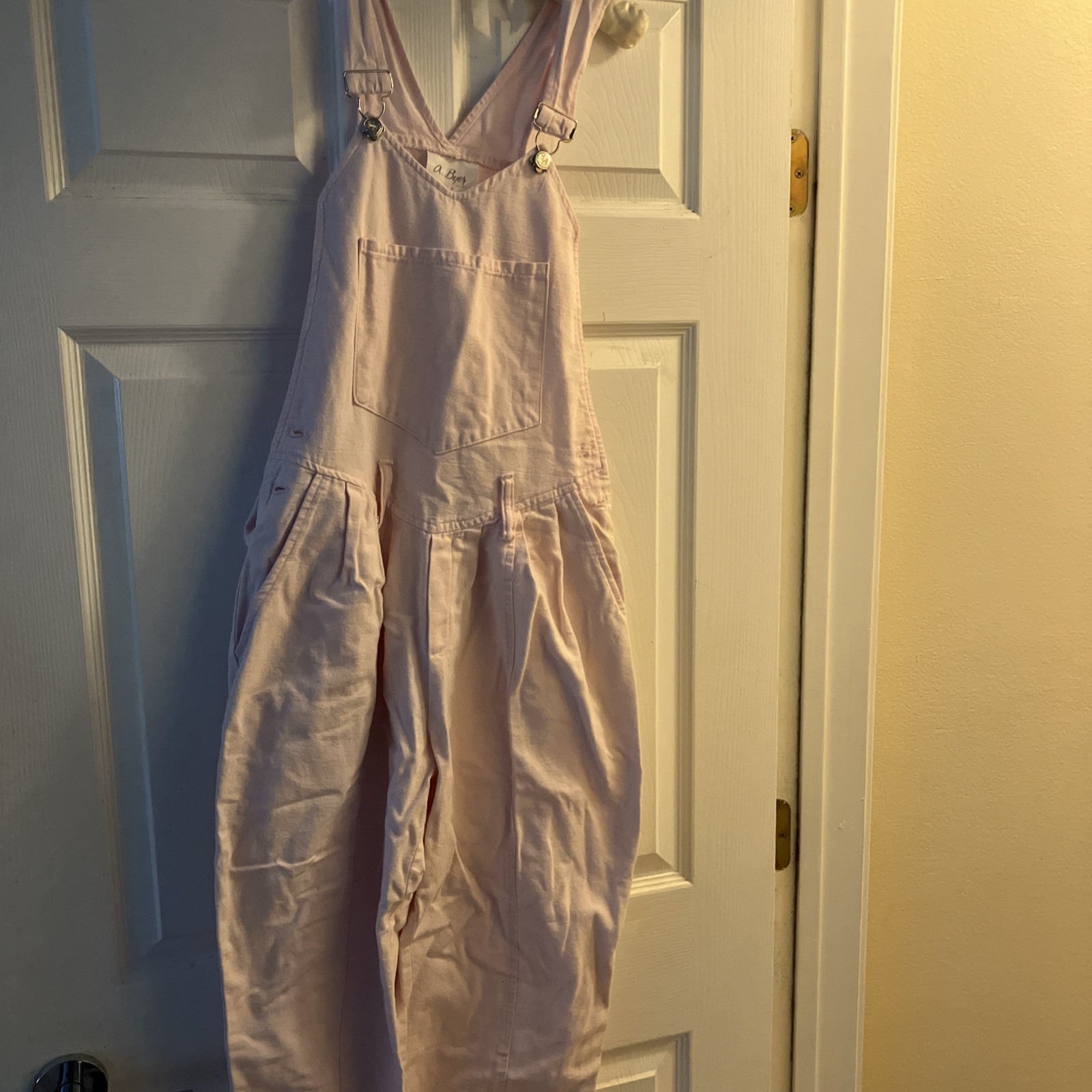 A.Byer Pink Denim Overalls Size 9 Juniors Adjustable Straps Pockets