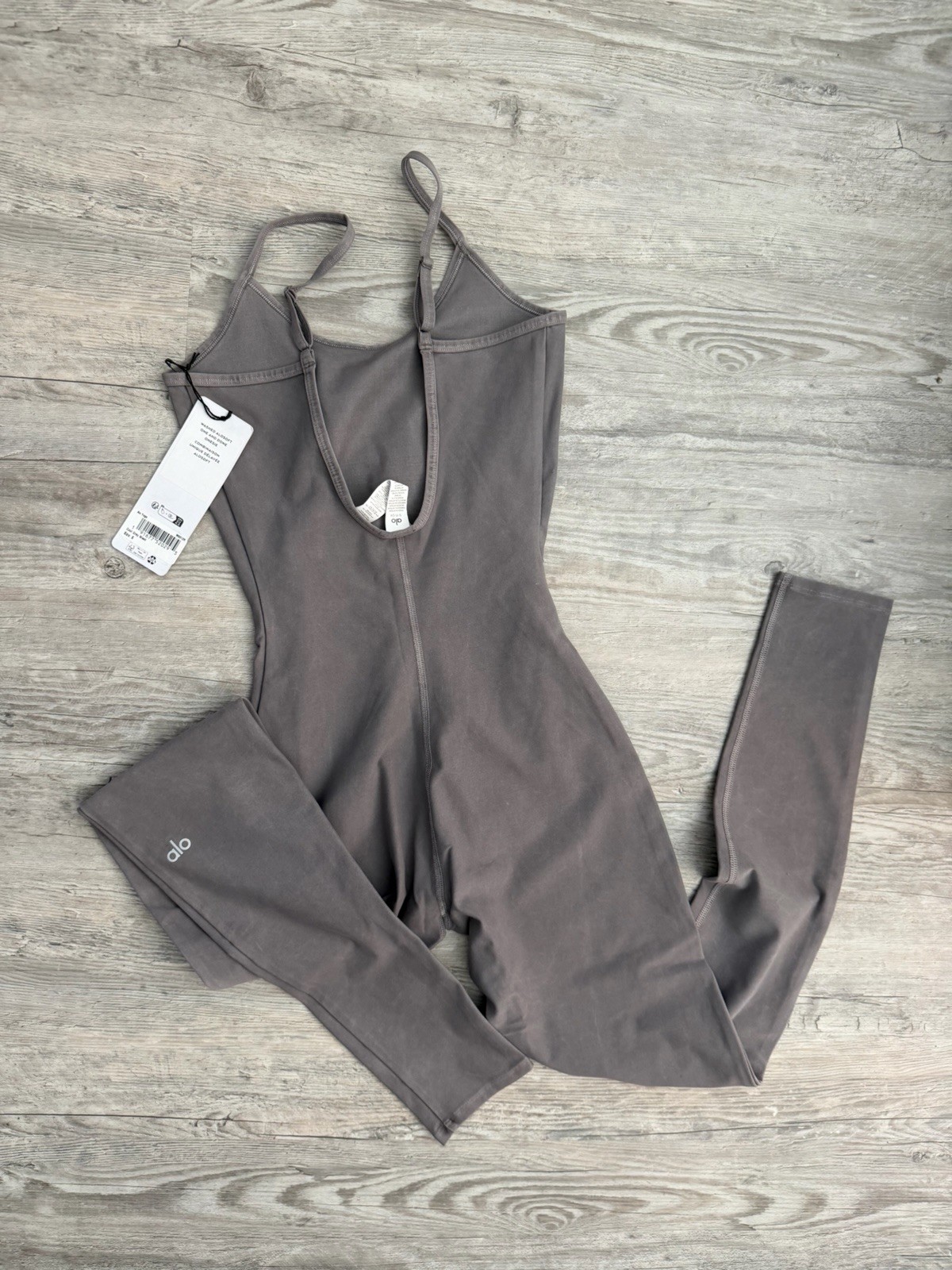 Alo Yoga Washed Airbrush One and Done Bodysuit Jumpsuit Size S (Cool Grey Wash)