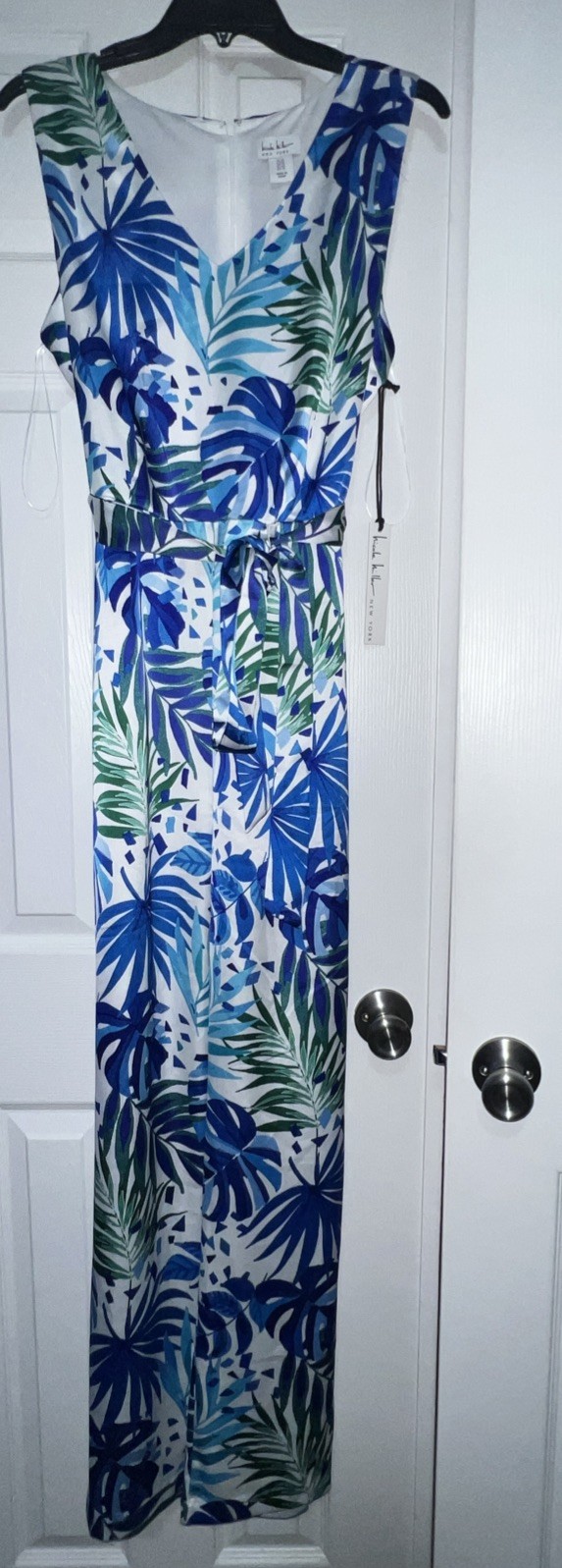Nicole Miller Cocktail Romper, Jumpsuit Blue Botanical Palm, Sz 12
