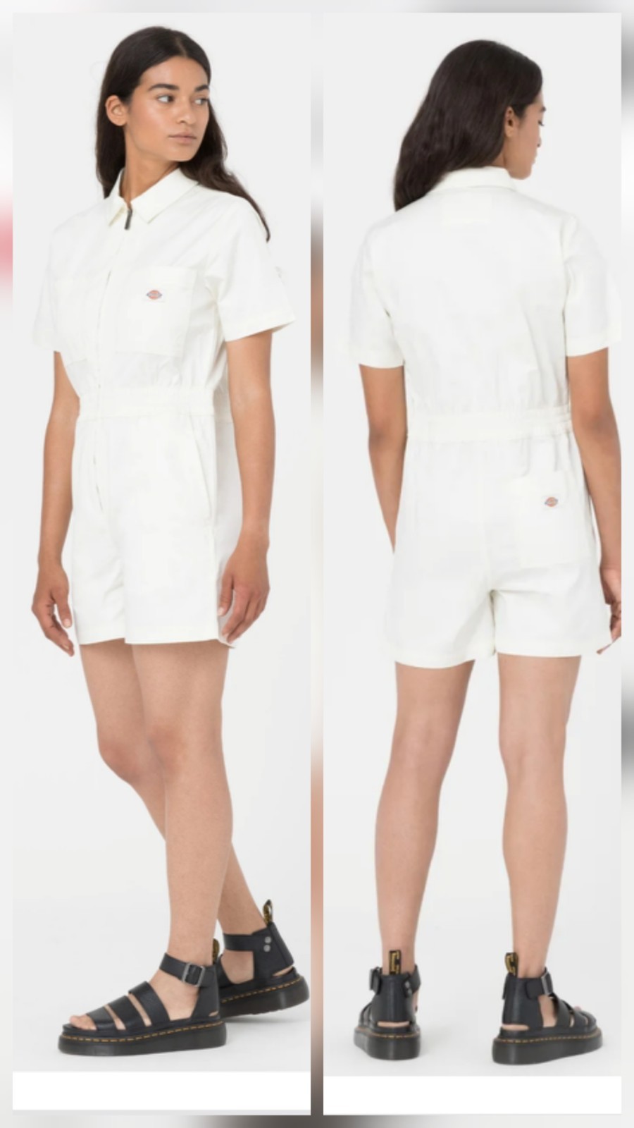 DICKIES Women’s XL Women’s Regular Fit Vale Shortalls White Romper