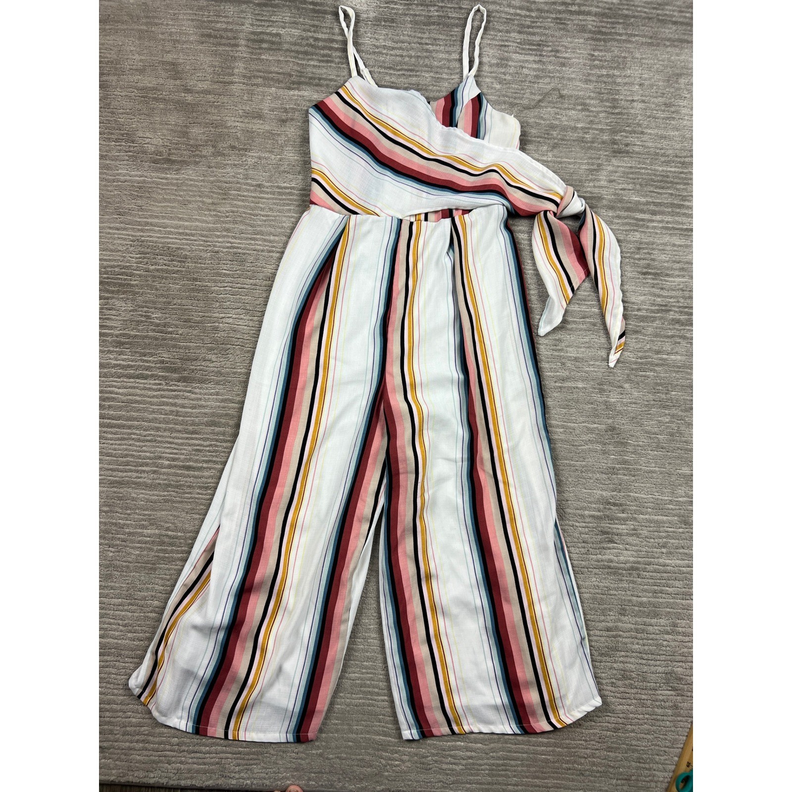 Charlotte Russe Striped Wide Leg Jumpsuit Pink Blue Yellow White Large L