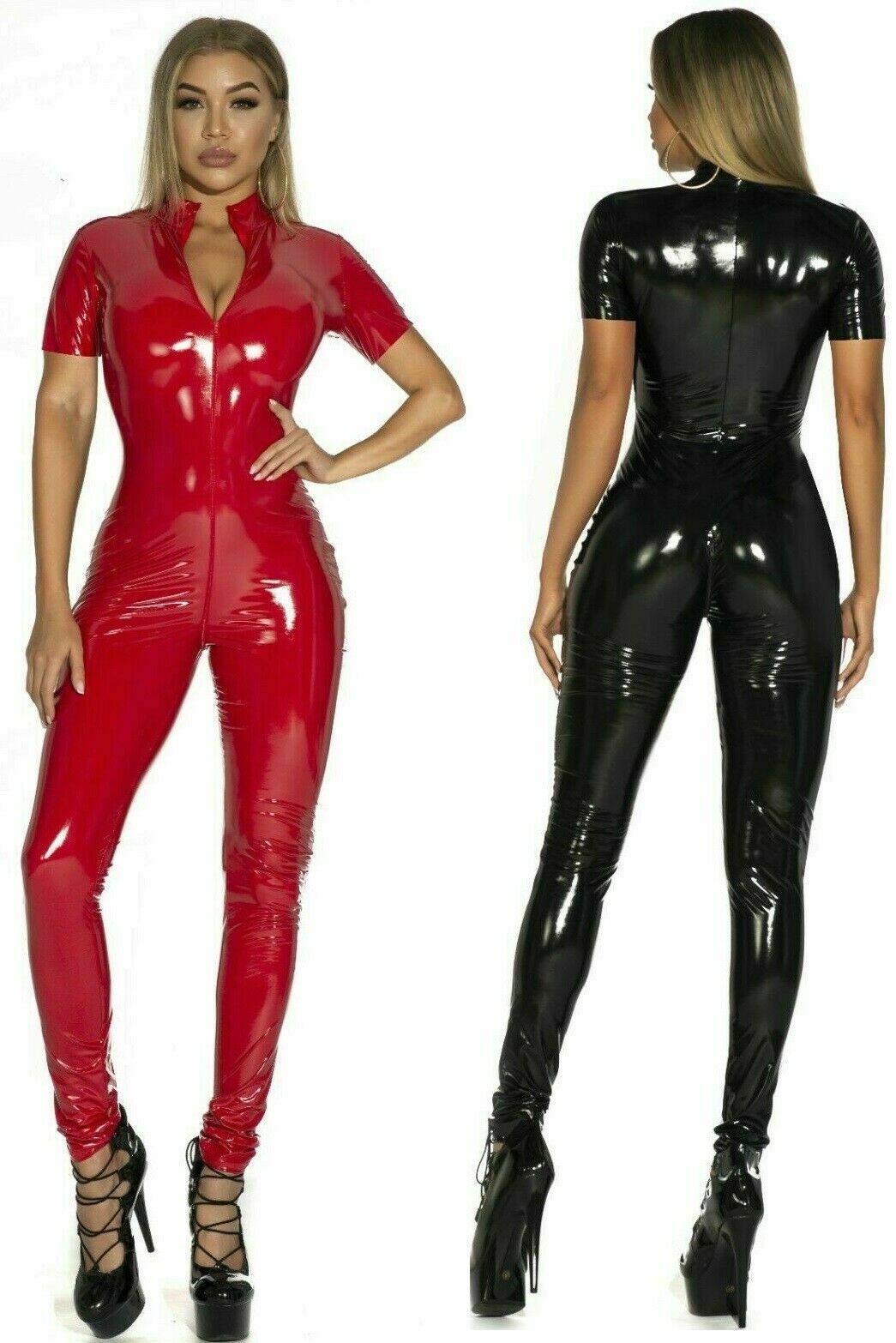 Plus Size S-5XL Leather Gothic Catsuit Bodysuit Jumpsuit PVC Clubwear Costume