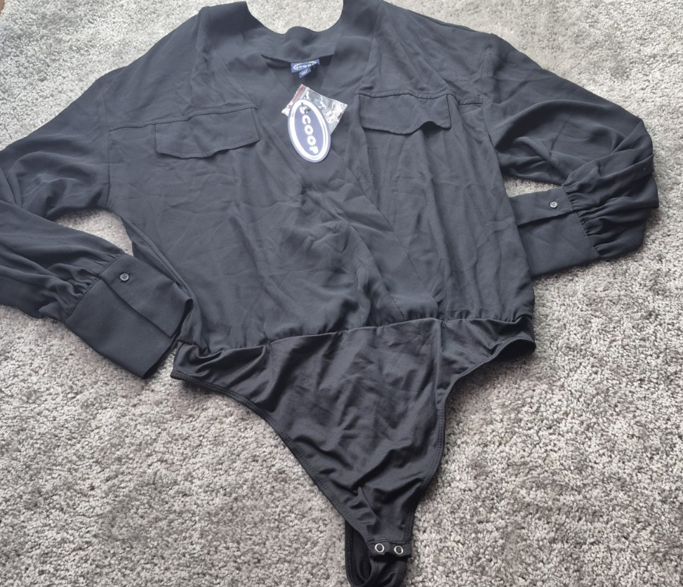 NWT Scoop Bodysuit Long Sleeve Womens Large 12-14 V Neck Pockets