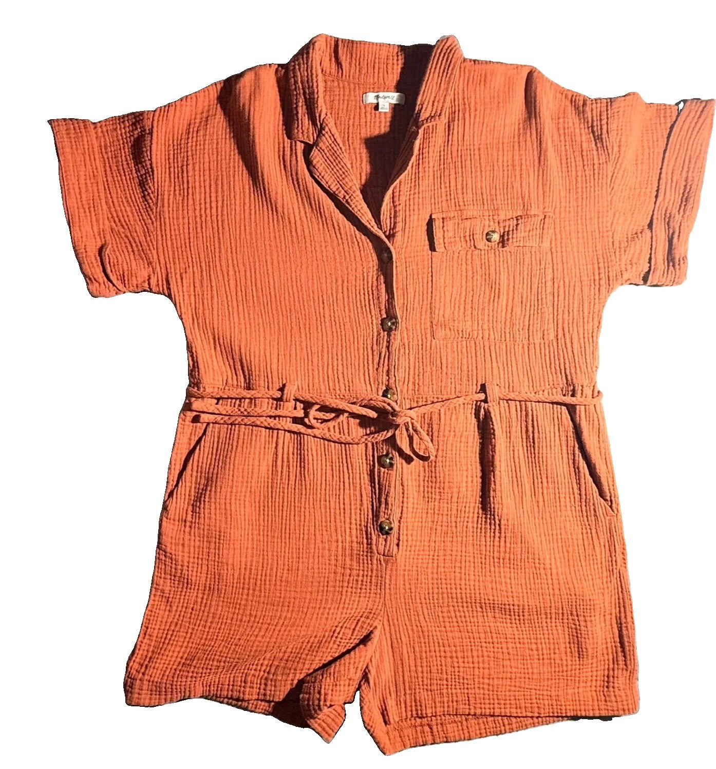 Madewell Lightspun Belted Safari Romper Cotton Gauze Romper L Boho Beach