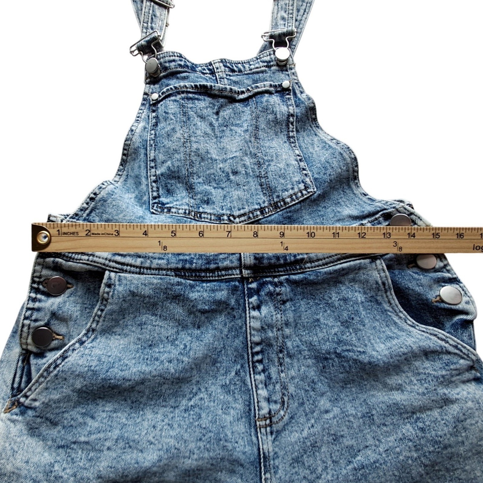 BP Acid Wash Denim Shortalls Light Blue 90s Style Overalls BP450472MI Size M