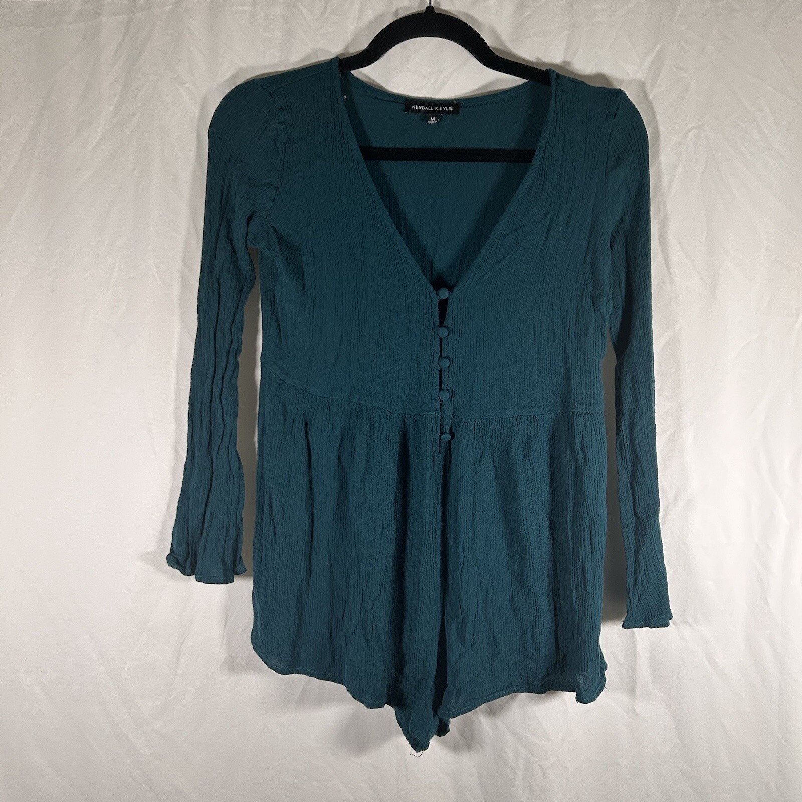 Kendall & Kylie Romper Women’s Medium Green V-neck Long Sleeve Pull On
