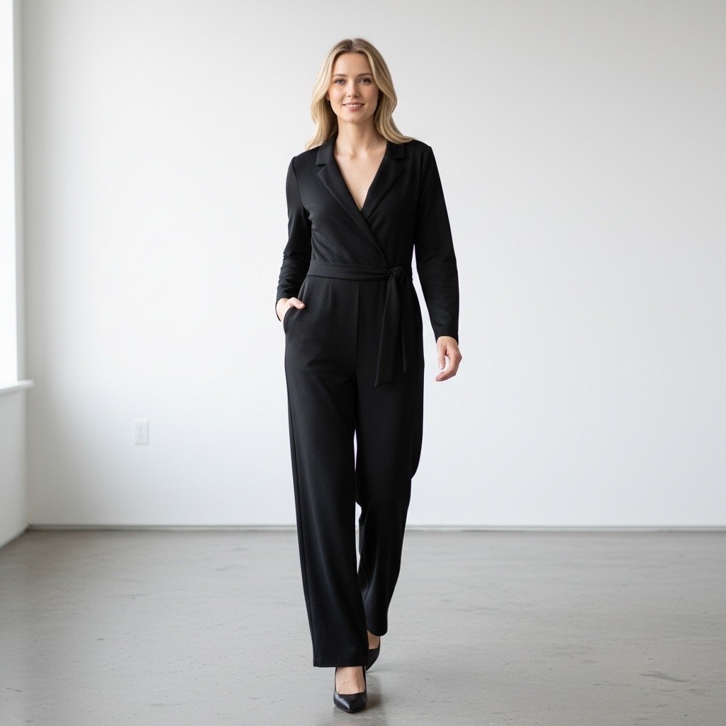 BCBGMAXAZRIA Medium Jumpsuit Long Sleeve Surplice Black Tie Waist Party
