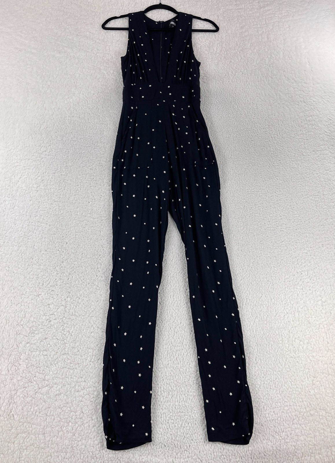 Reformation Jumpsuit Womens Size 2 Black Star Print V-Neck Sleeveless Casual