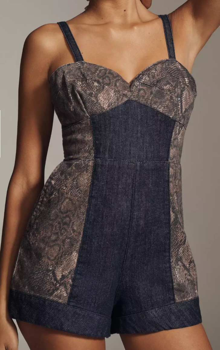 Anthropologie Romper Sleeveless Snake Print Pilcro Dark Denim Size 10 NIP shorts