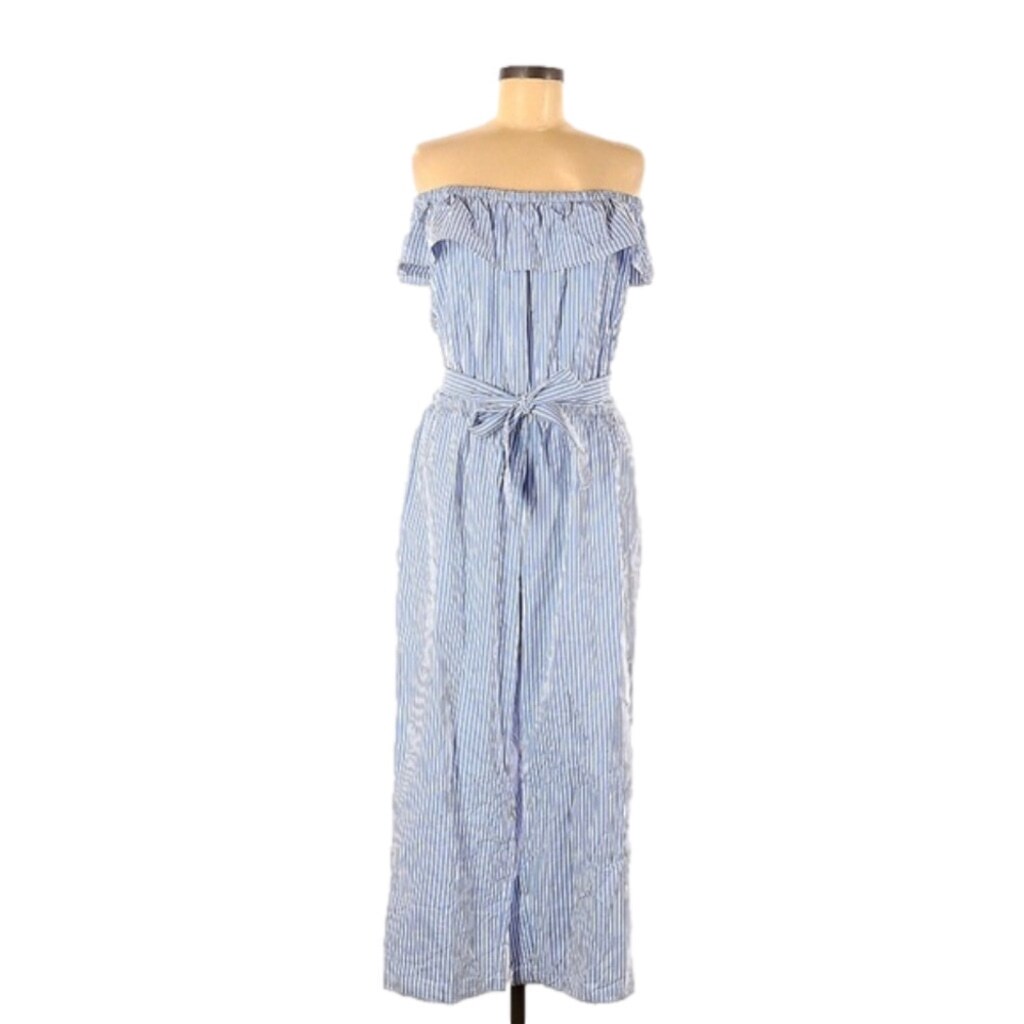 Southern Tide blue striped cotton belted strapless jumpsuit size M NWT MSRP $148
