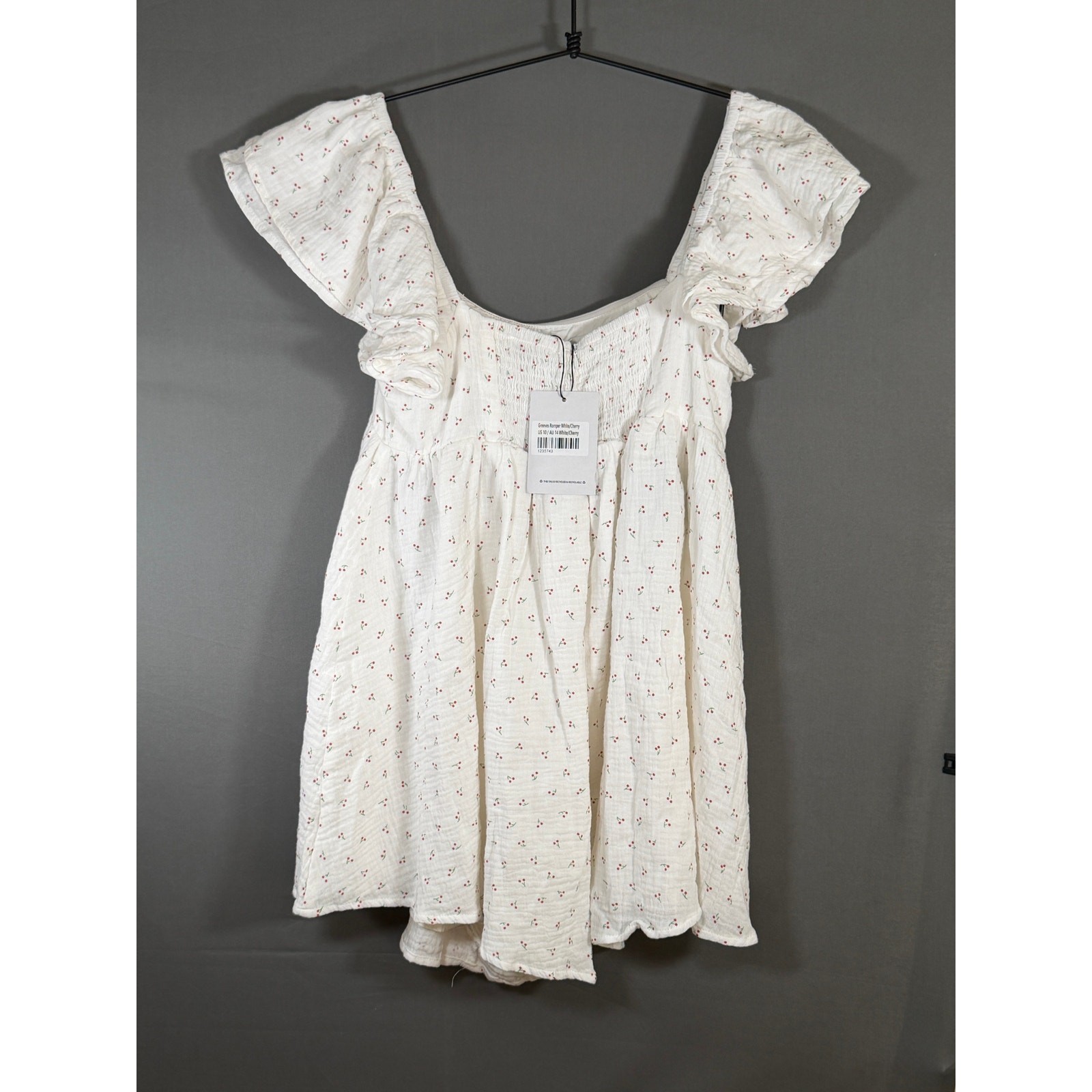 Princess Polly Greeves Romper Womens 10 White Cherry Print Babydoll NWT