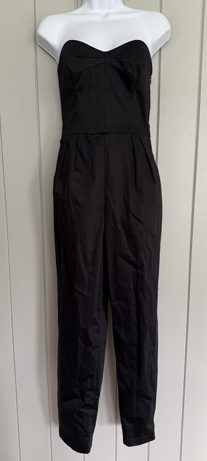 Milly Strapless Black Jumpsuit 6 Tapered Leg Pleated Front Sweetheart Neckline