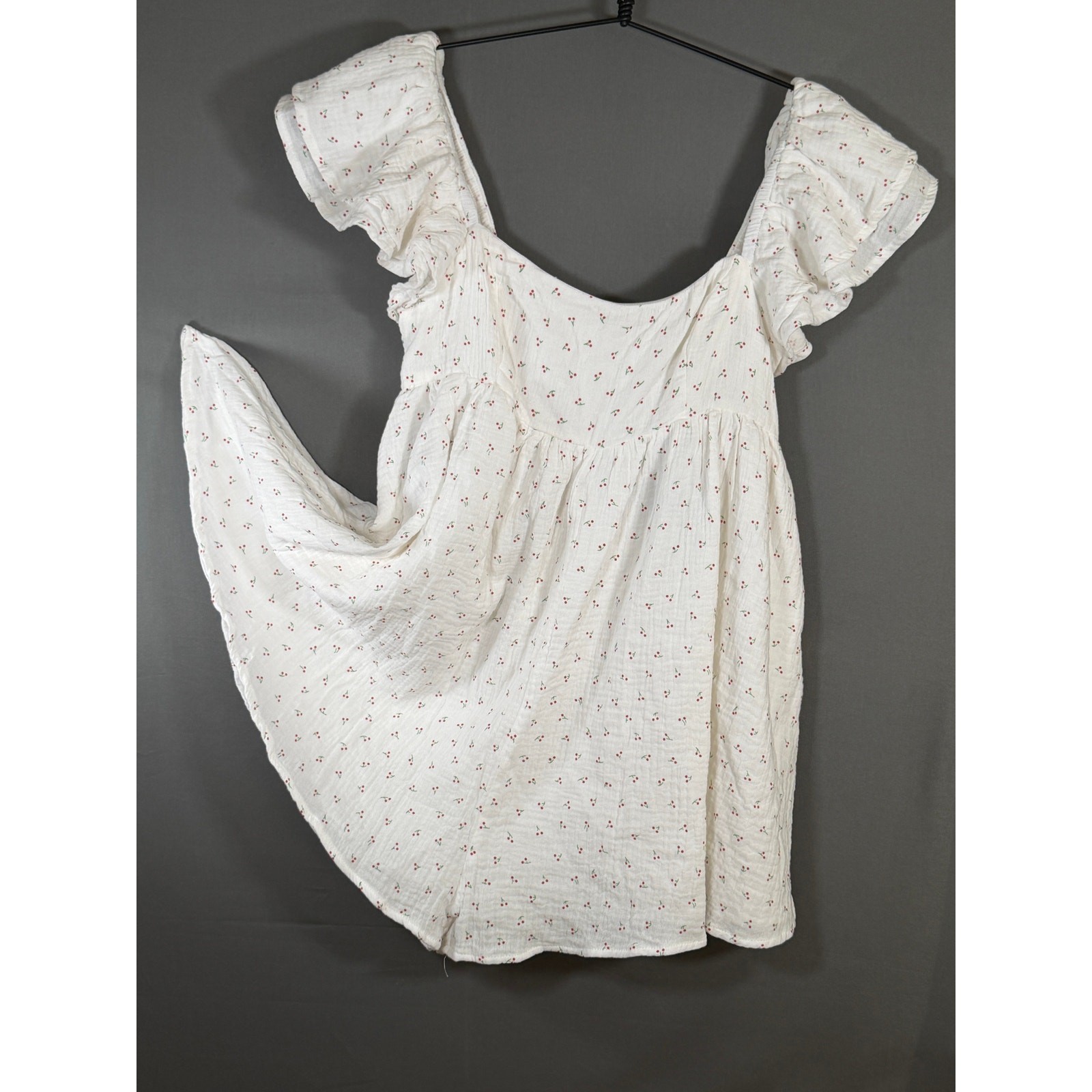Princess Polly Greeves Romper Womens 10 White Cherry Print Babydoll NWT
